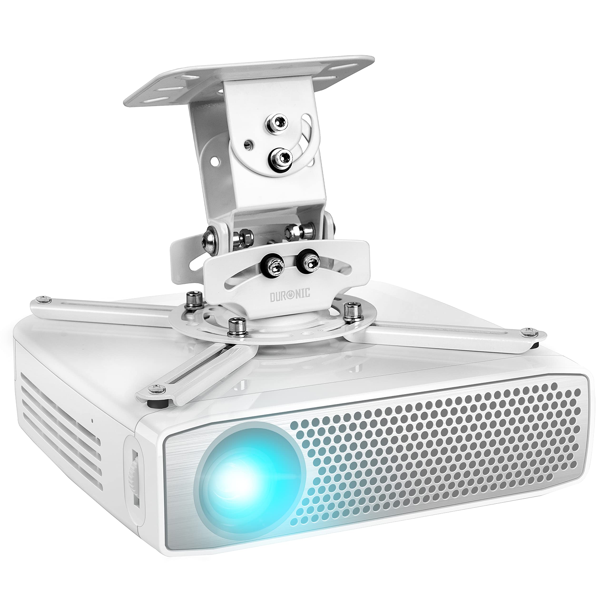 Heavy Duty Universal Projector Mount Stand for Ceiling or Wall - 30 lbs Capacity, Adjustable Tilt Swivel Rotation - White | Perfect for Home Theater, Classroom, and Office Presentations