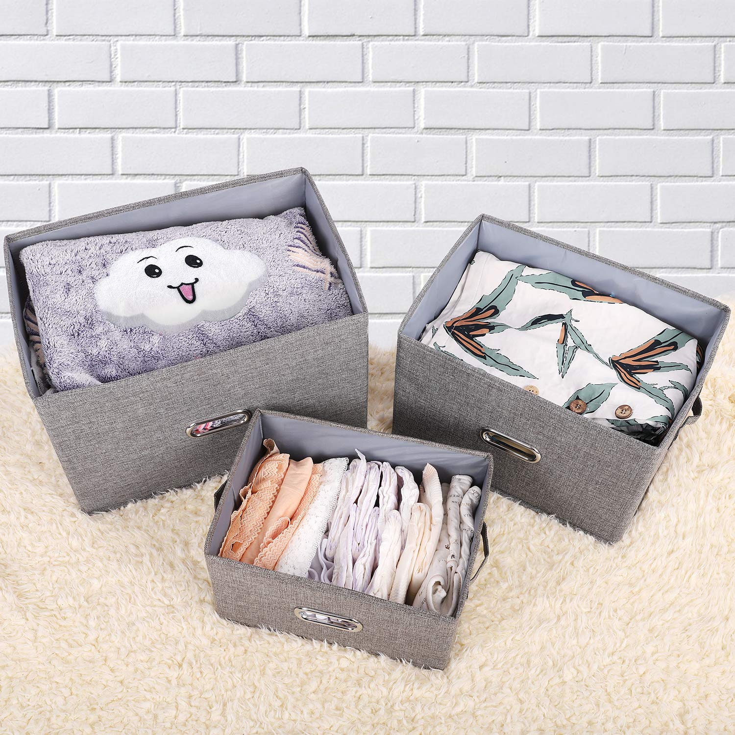 Linen Fabric Collapsible Storage Bins with Removable Lids & Handles - Washable Foldable Storage Box Organizer for Closet, Bedroom, Office, Nursery, Living Room - Perfect for Home Organization & Space Saving (Coffee, Medium Size)