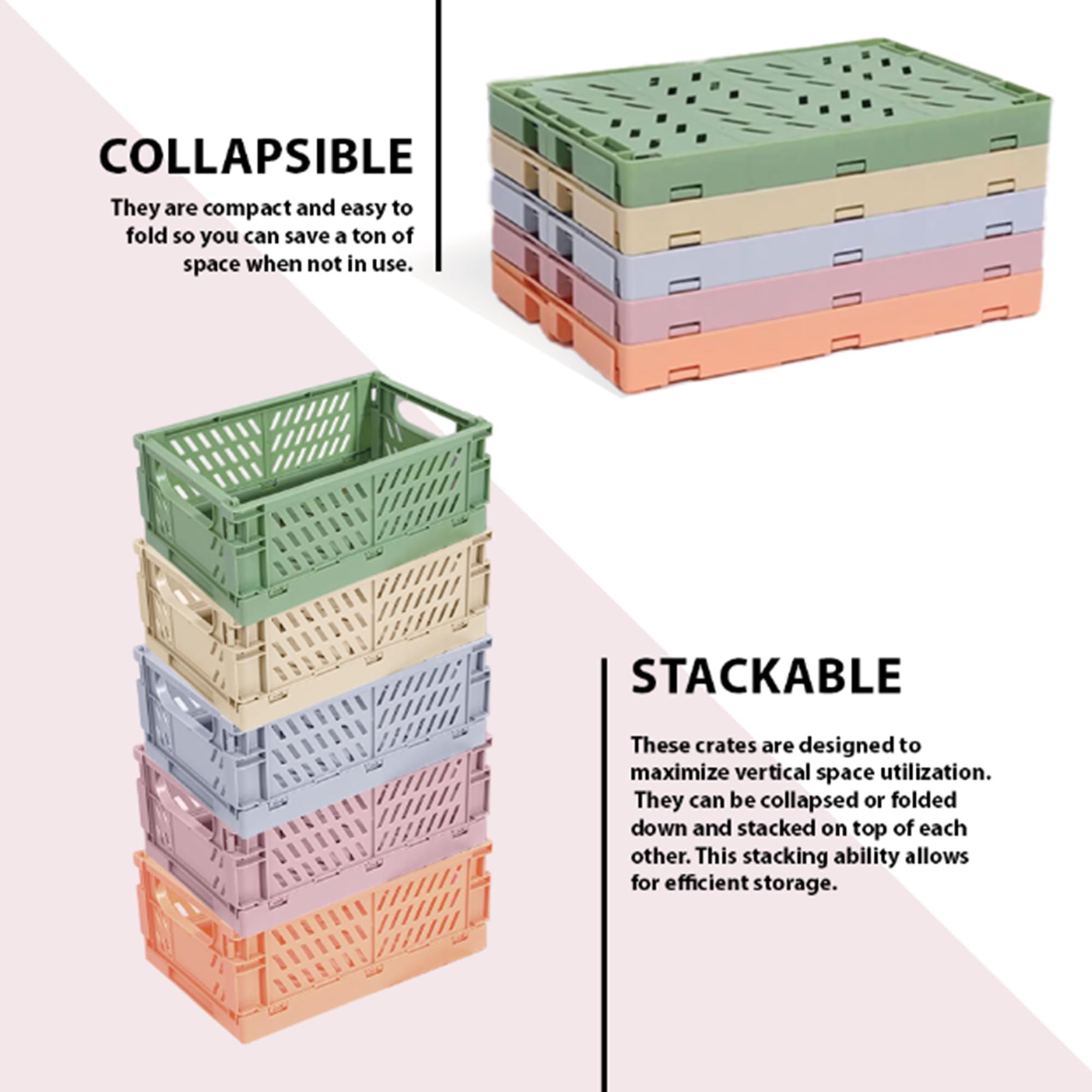 Monomono Stackable Plastic Storage Bins - 5-Pack Pastel Green Organizing Crates (9.8x6.5x3.8 Inches) for Home, Office, Nursery & Closet Organization | Space-Saving & Aesthetic Storage Solution