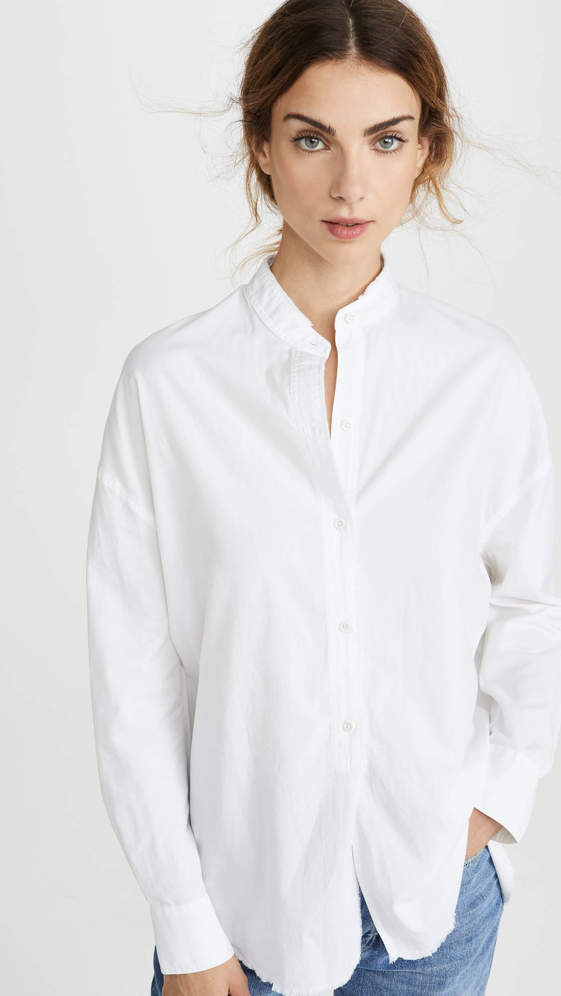 Vince Women's Raw Edge Oversized Long Sleeve Shirt - Soft Cotton Blend Tunic Top for Casual Wear & Layering | Perfect for Office, Weekend Outfits & Fall Fashion