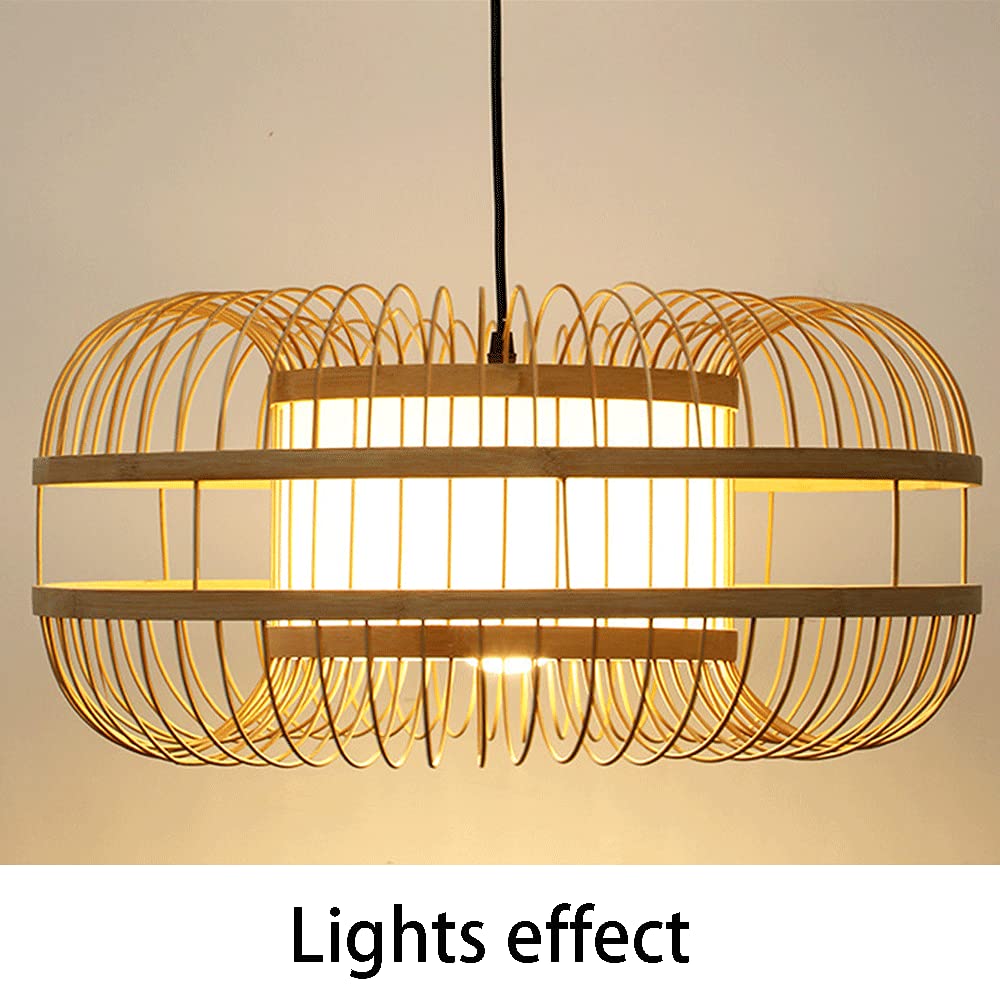 Handmade Bamboo Chandelier Ceiling Light - Wicker Rattan Lampshade with E27 Socket - Chinese Style Nordic Pendant Light for Kitchen Island, Dining Room, Farmhouse Decor - Perfect for Rustic, Boho & Coastal Home Interiors