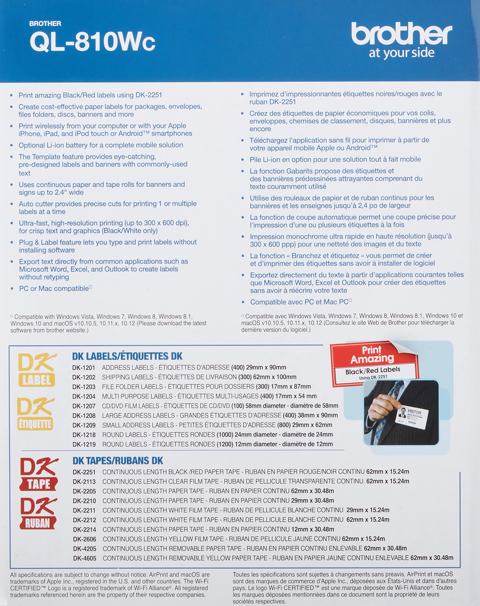 Brother QL-810WC Wireless Label Printer for Home & Office - High-Speed Thermal Label Maker for Shipping, Organizing, Inventory & Barcode Printing