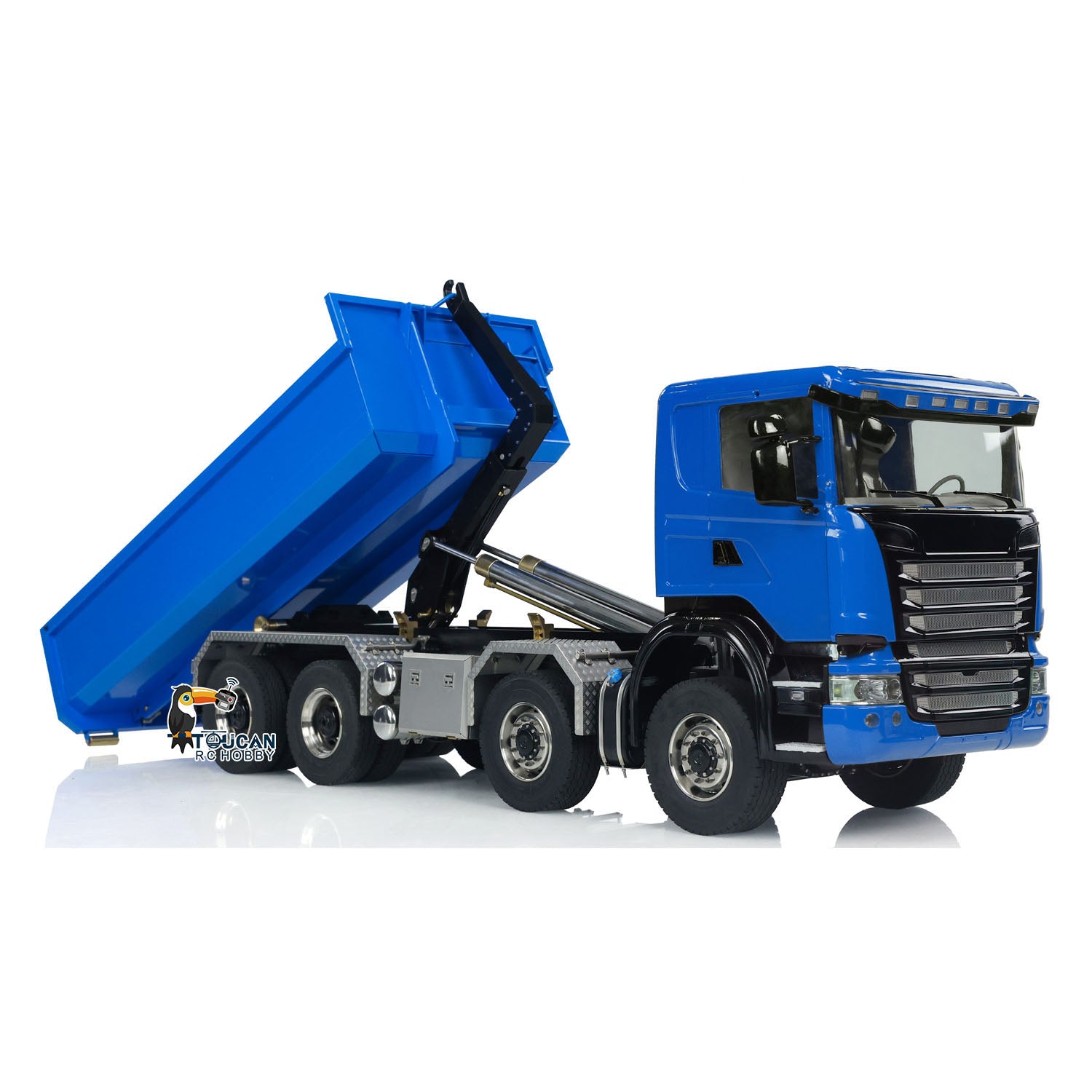 1:14 Scale 8x8 RC Hydraulic Dump Truck with Roll On/Off Function - Remote Controlled Tipper Car with Realistic Sounds & LED Lights - U-Shaped High Bucket & Timber Flatbed for Construction Site Play & Collectors - Perfect for Kids Outdoor Play, Construction Toy Enthusiasts, and RC Vehicle Lovers