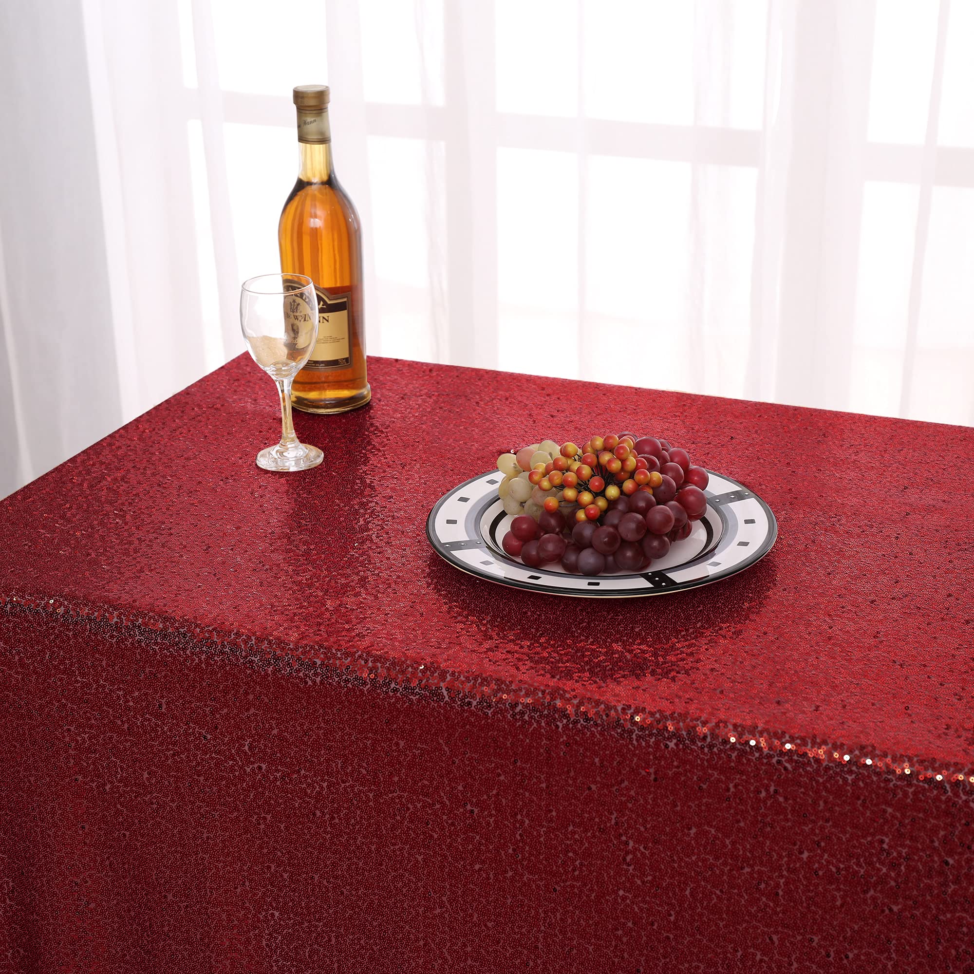 Nanbowang Red Sequin Tablecloth - Elegant Rectangular Party Table Cover for Birthday, Baby Shower & Tea Party Decor | Perfect for Wedding, Holiday & Special Event Table Settings