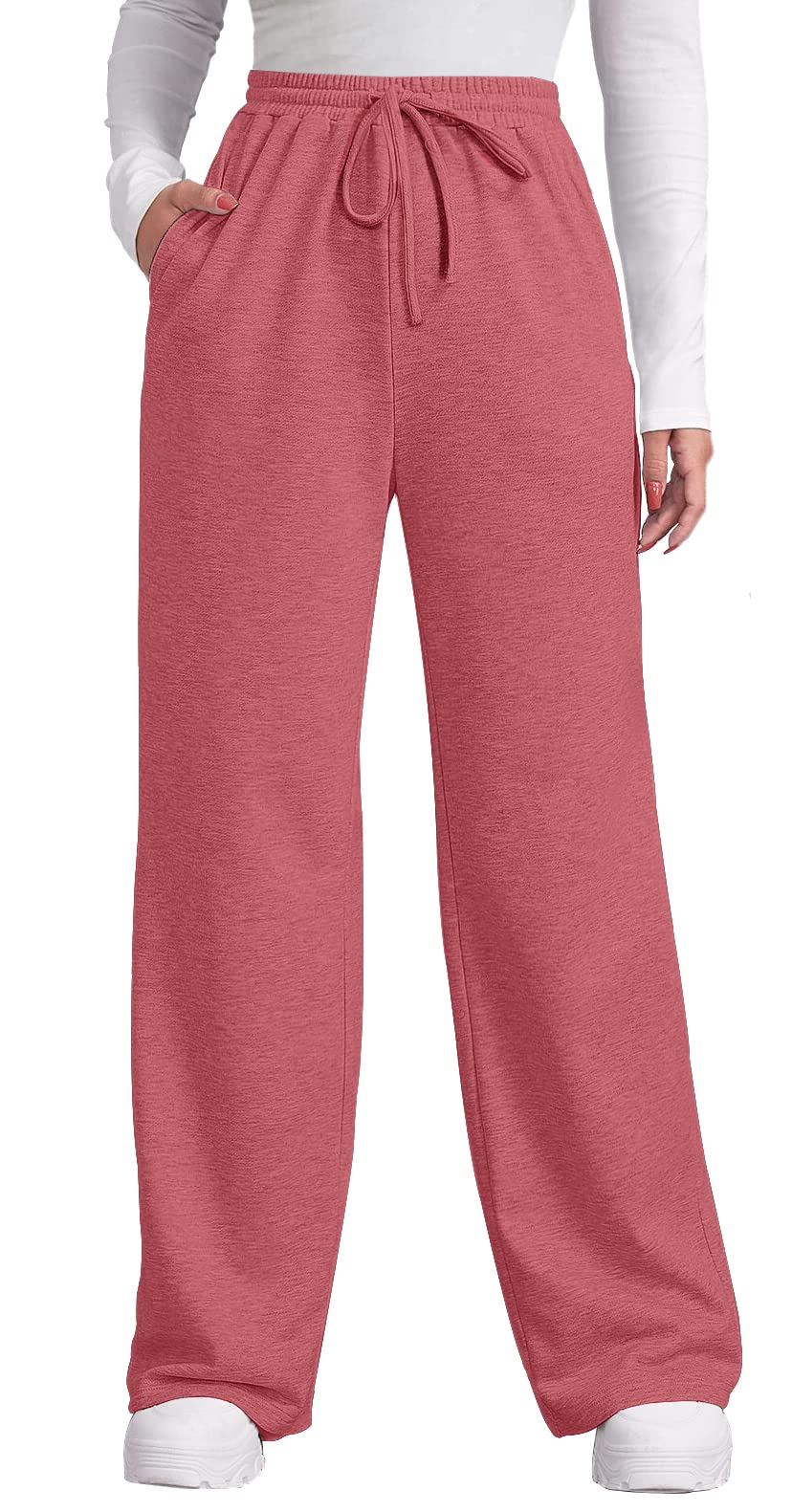 OFEEFAN Women's High Waisted Sweatpants with Pockets - Elastic Waist Wide Leg Lounge Pants for Fall & Winter - Casual Drawstring Pants S-XXL - Perfect for Yoga, Running Errands & Lounging at Home