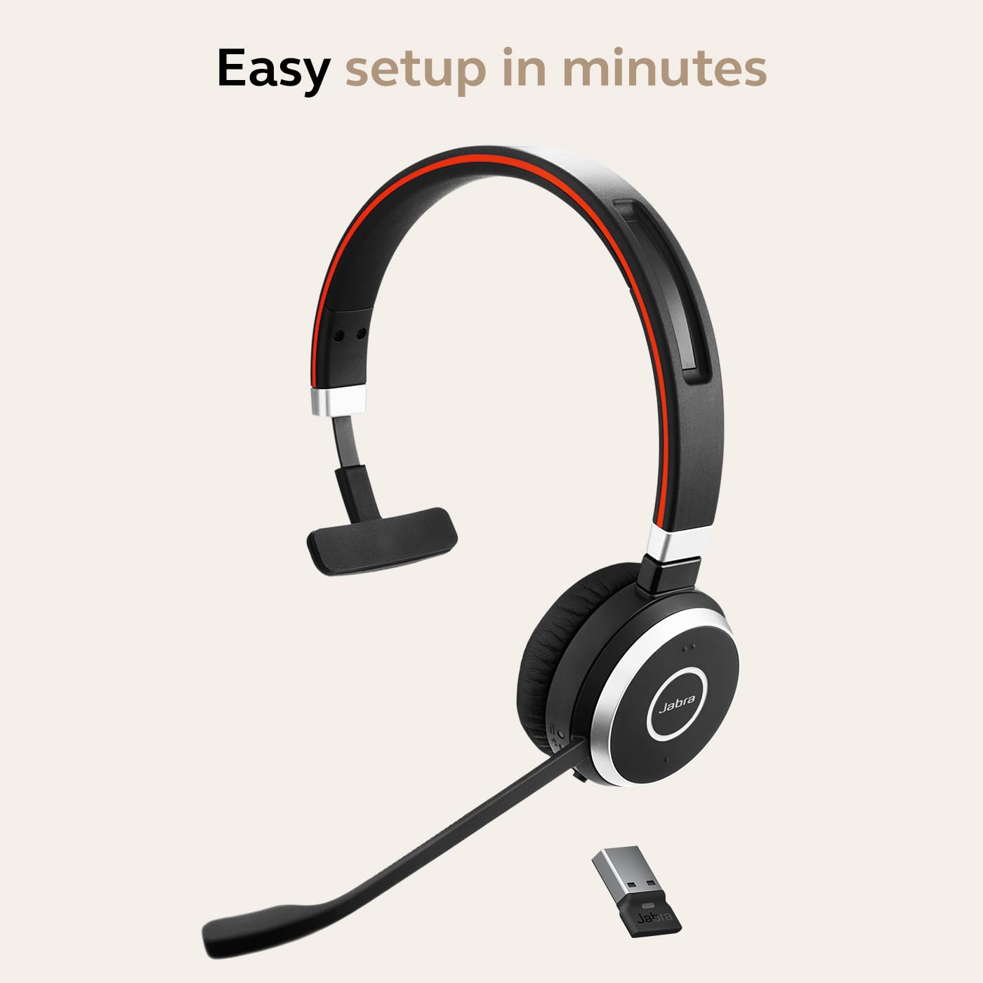 Jabra Evolve 65 SE Mono Wireless Bluetooth Headset with Noise-Cancelling Mic, 14H Battery & Dual Connectivity - MS Teams Certified, Compatible with Zoom/Slack - Perfect for Remote Work & Call Centers (Black)