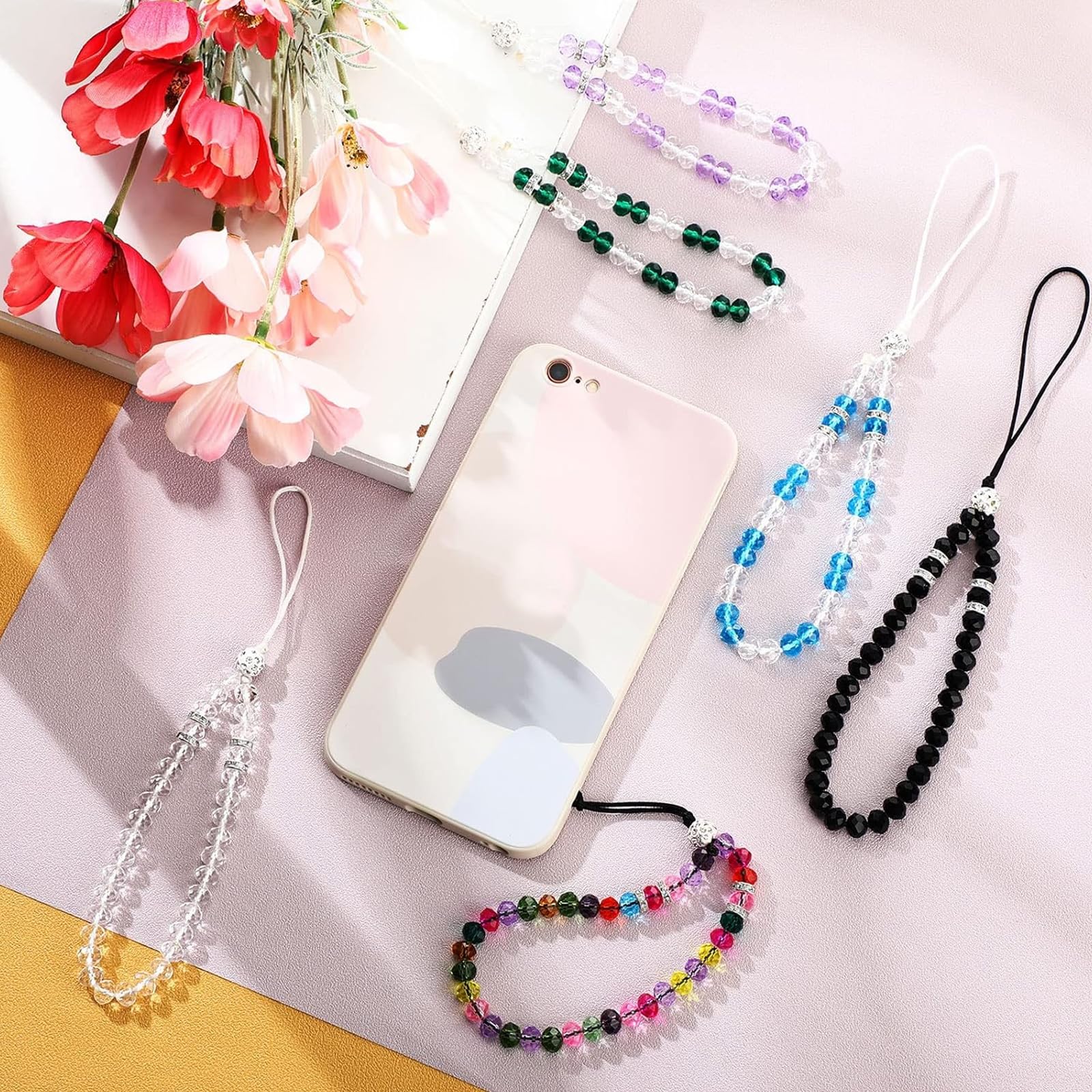 Beaded Phone Lanyard Strap - Crystal Charm Wristlet for Women (6 Pack) - Perfect for Parties & Events