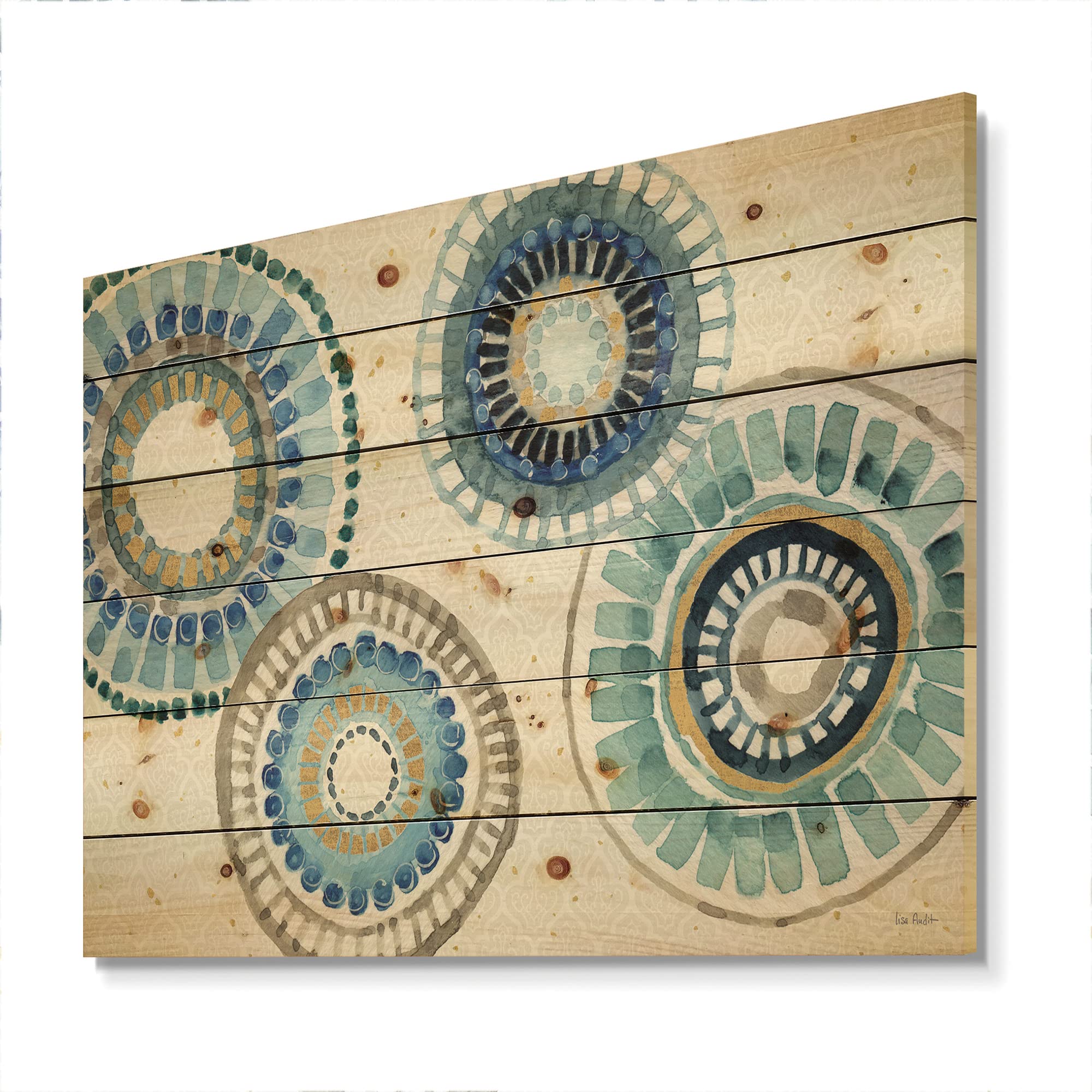 DesignQ Modern Gold Timetable II Mid-Century Wood Wall Art - Large Abstract Blue Wood Panel Decor Printed on Natural Pine - Perfect for Living Room, Bedroom & Office Wall Decor