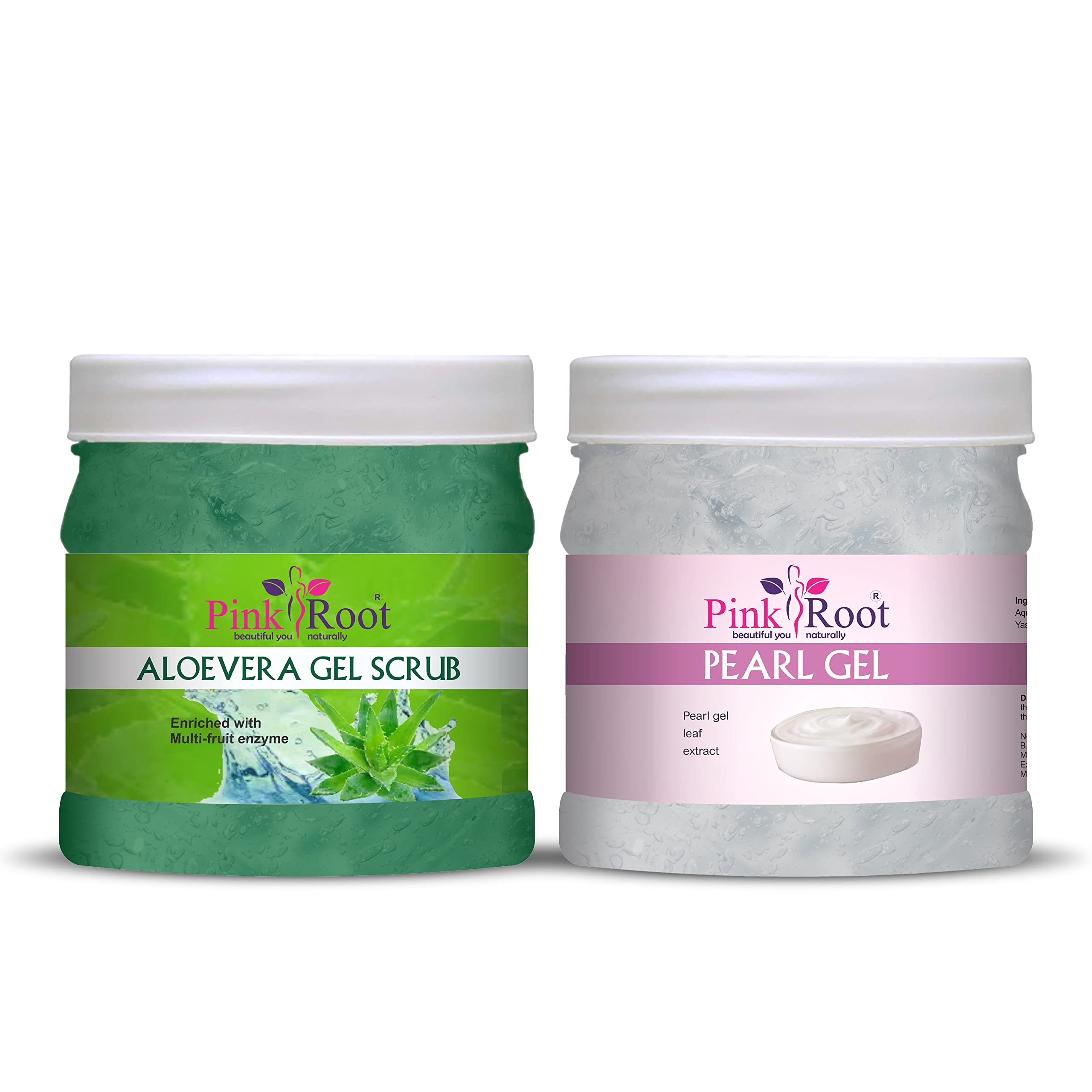 Pink Root Aloe Vera Gel Scrub 500g with Pearl Gel 500g - Hydrating Face & Body Exfoliator for Glowing Skin | Perfect for Daily Skincare Routine & Spa Treatments