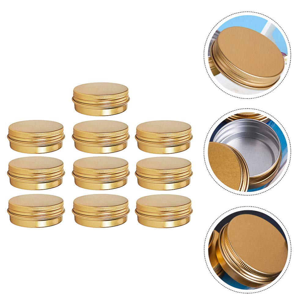 DOITOOL 10-Piece Gold Threaded Aluminum Round Candy Storage Tins with Lids - Airtight Containers for Sweets, Tea, Creams & Travel Essentials - Perfect for Home, Office & Gifts