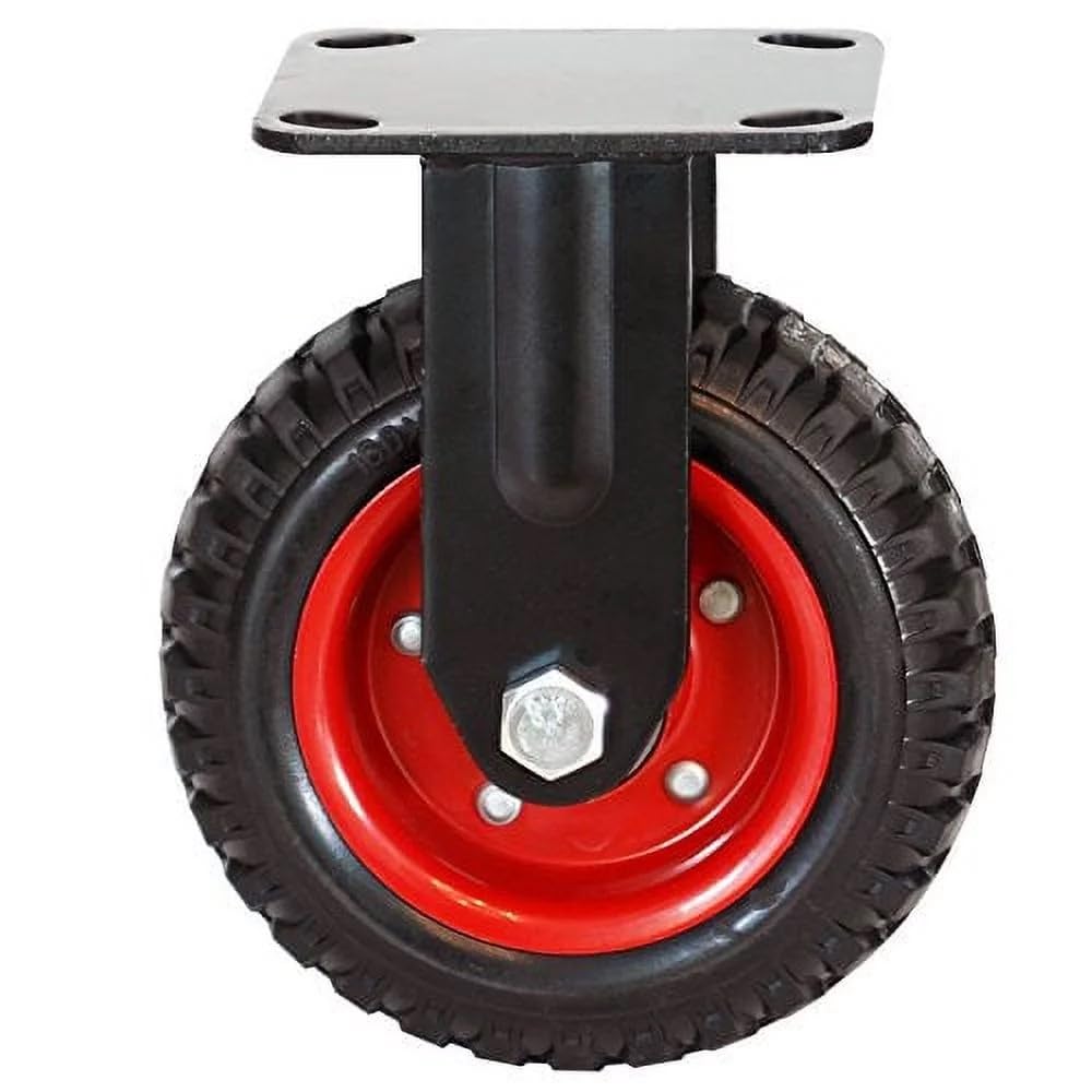 **POWERTEC 8 Inch Heavy Duty Fixed Plate Caster Wheels - Rubber Knobby Tread for Workbench, Dolly, Cart, Trolley, Wagon & Chicken Coop - Large Rubber Castor Wheels (1PK, 17053V) - Ideal for Industrial, Warehouse & Farm Use**