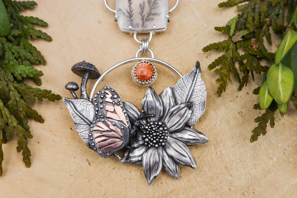 Monarch Butterfly & Mexican Sunflower Necklace - Elegant Floral Jewelry for Women - Perfect for Weddings, Parties & Boho Fashion
