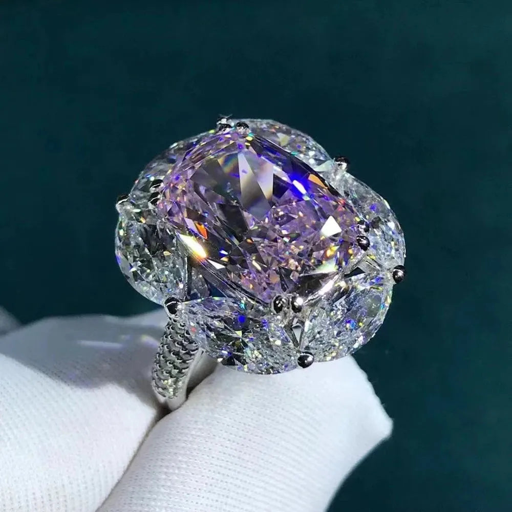 WUIHA Luxury 925 Sterling Silver 3EX Cushion Cut 6CT VVS Pink Created Moissanite Engagement Ring | Fine Jewelry for Wedding, Proposal & Anniversary Gifts