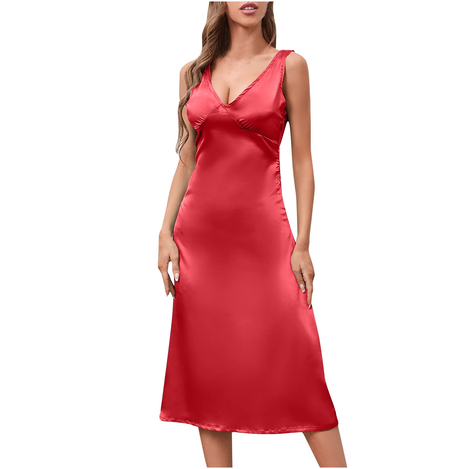 Sexy Deep V Neck Maxi Dress for Women - Long Satin Summer Sleeveless Cocktail Dress for Wedding Guest, Prom & Evening Parties | Perfect for Beach Vacations, Date Nights & Special Occasions