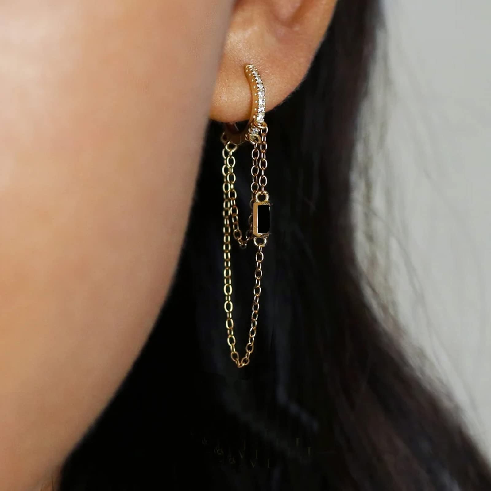 Stylish Chain Hoop Earrings for Women - Trendy Tassel Chain Huggie Hoops with Double Drop Dangle Design | Perfect for Parties, Date Nights & Everyday Wear