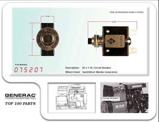 Generac Guardian CB 0020A 1P UL/CSA Certified Circuit Breaker - Reliable Power Protection for Home & Industrial Electrical Systems