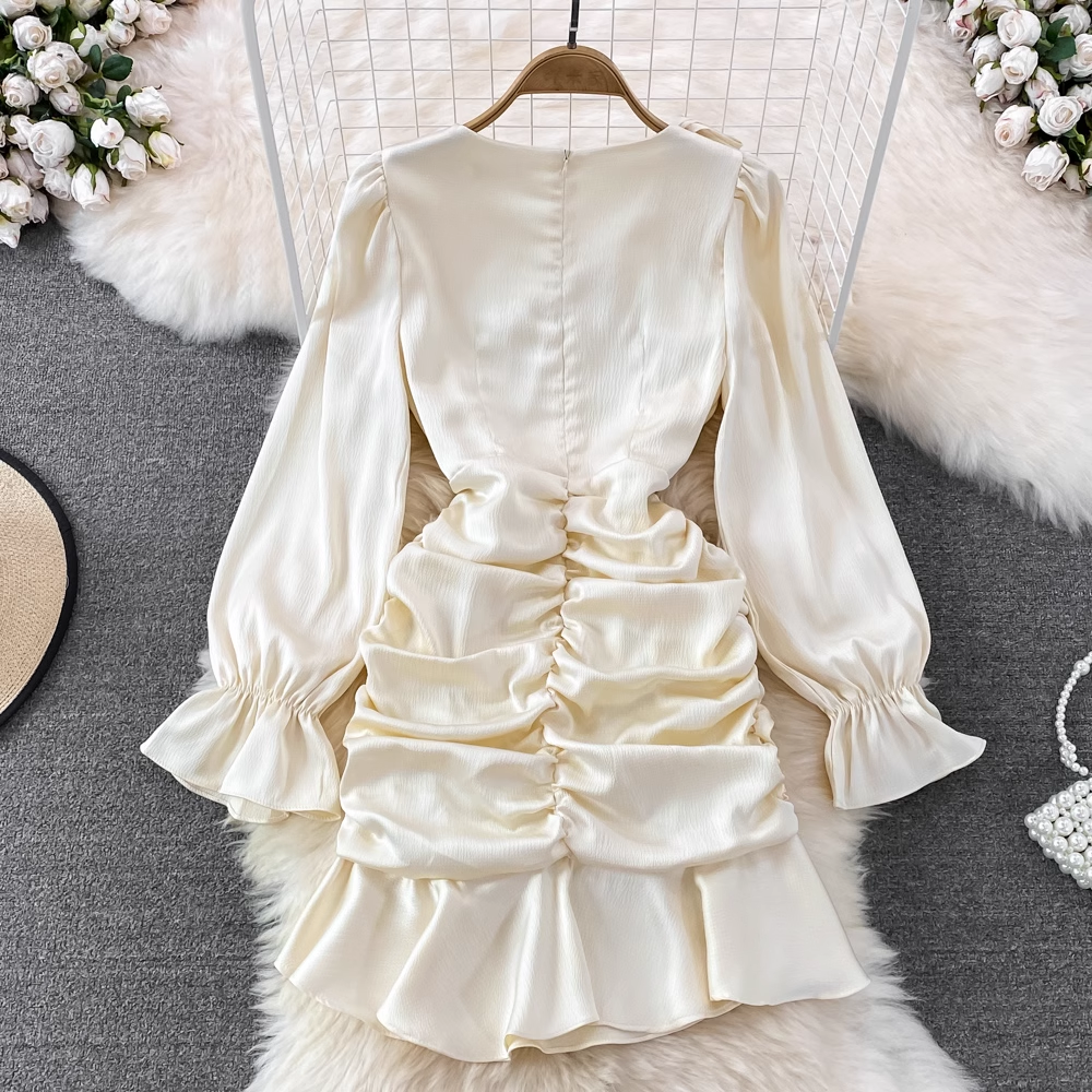 Vintage Autumn Mermaid Dress for Women - Elegant V-Neck Long Sleeve Bodycon Dress 1604 | Perfect for Fall Weddings, Parties & Date Nights