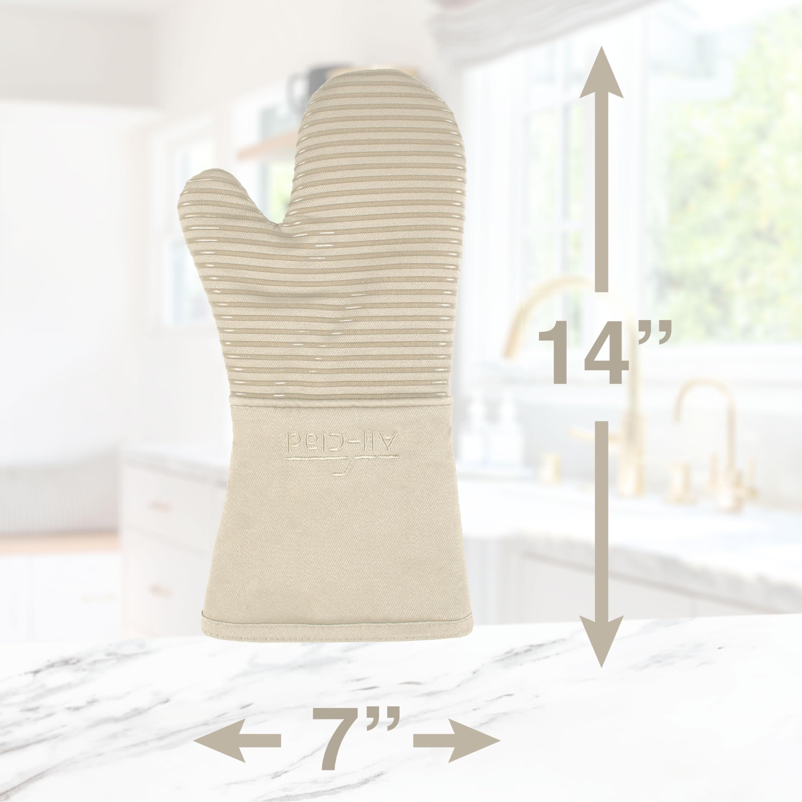 All-Clad Premium Silicone Oven Mitt - Heat Resistant to 500°F, 100% Cotton & Silicone Kitchen Glove (14