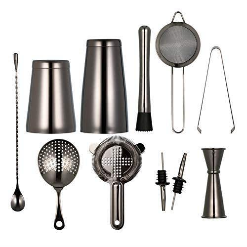 11-Piece Black Cocktail Shaker Bar Set - Professional Bartender Kit with 2 Weighted Boston Shakers, Mixing Tools & Bar Accessories | Perfect for Home Bars, Cocktail Parties & Bartending Enthusiasts
