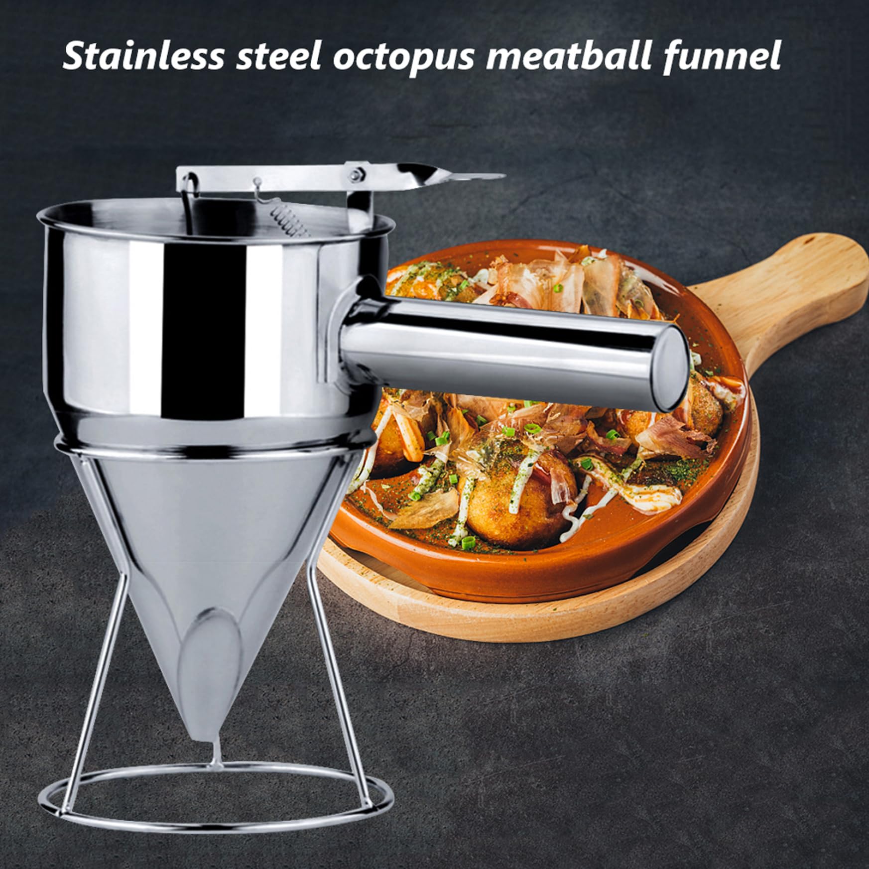 **40oz Stainless Steel Pancake Batter Dispenser with Stand & 4 Nozzles – Perfect for Griddle Cakes, Funnel Cakes, Desserts & Baking – Durable Piston Funnel for Easy Pouring**    *(Use Cases: Ideal for making pancakes, waffles, funnel cakes, cupcakes, crepes, and other desserts at home, bakeries, or food trucks.)*