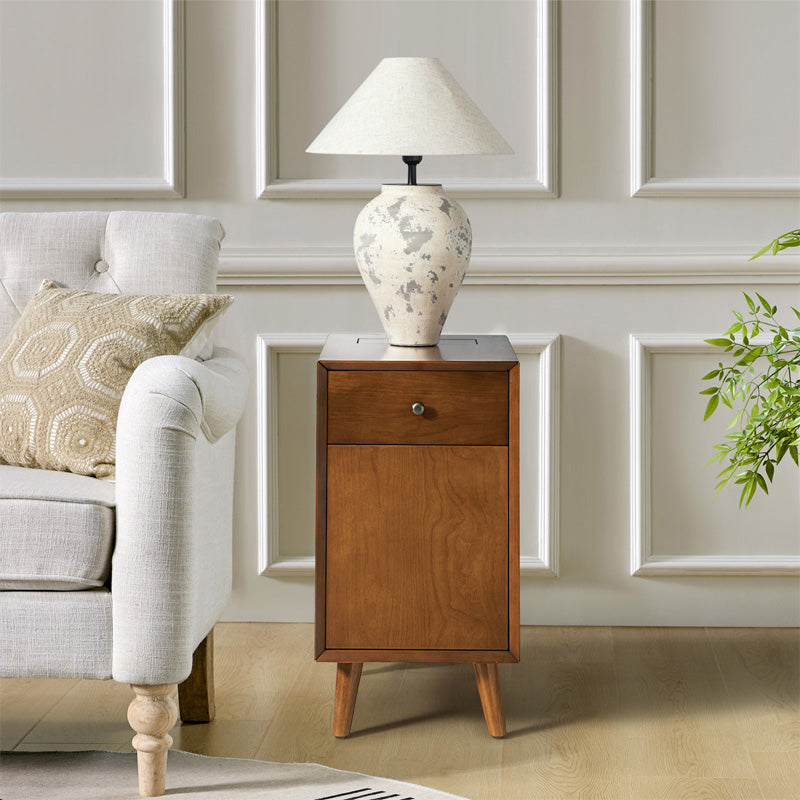 Vira End Table with Storage & Built-in Outlets - Modern Side Table with USB Charging Ports & Power Outlets for Living Room, Bedroom, Office - Perfect Nightstand or Sofa Side Table