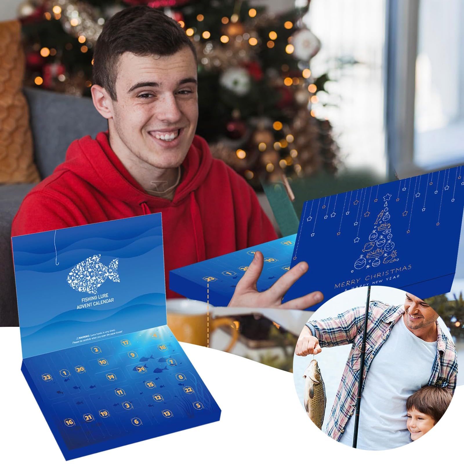 2024 Fishing Advent Calendar - 24 Days Countdown Fishing Lures Set with Christmas Surprise Gifts for Men, Women, Teens | Perfect for Holiday Countdown, Stocking Stuffers & Fishing Enthusiasts (Blue 001)