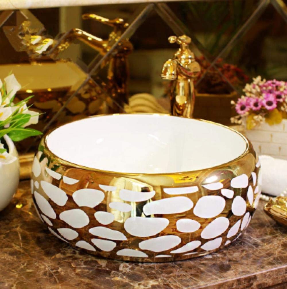 ROLTIN Countertop Basin - Round Ceramic Art Sink for Bathroom Vanity, Handmade in Jingdezhen - Perfect for Modern & Vintage Bathroom Decor