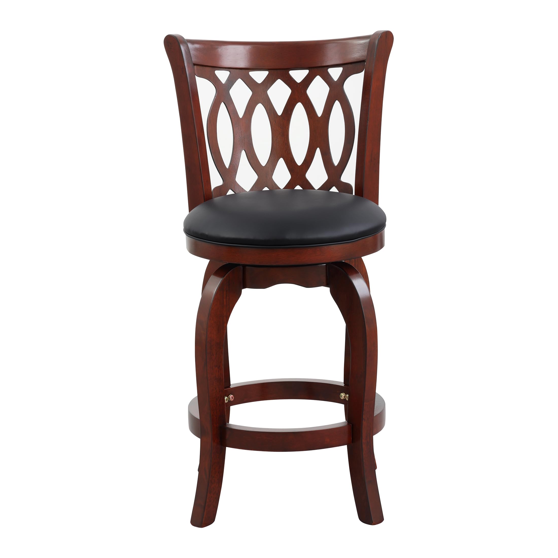 Homelegance Shapel Swivel Counter Height Barstool 24.5 Inch Seat Height - Cherry Wood Scroll Back Design for Kitchen Island, Breakfast Bar & Home Decor