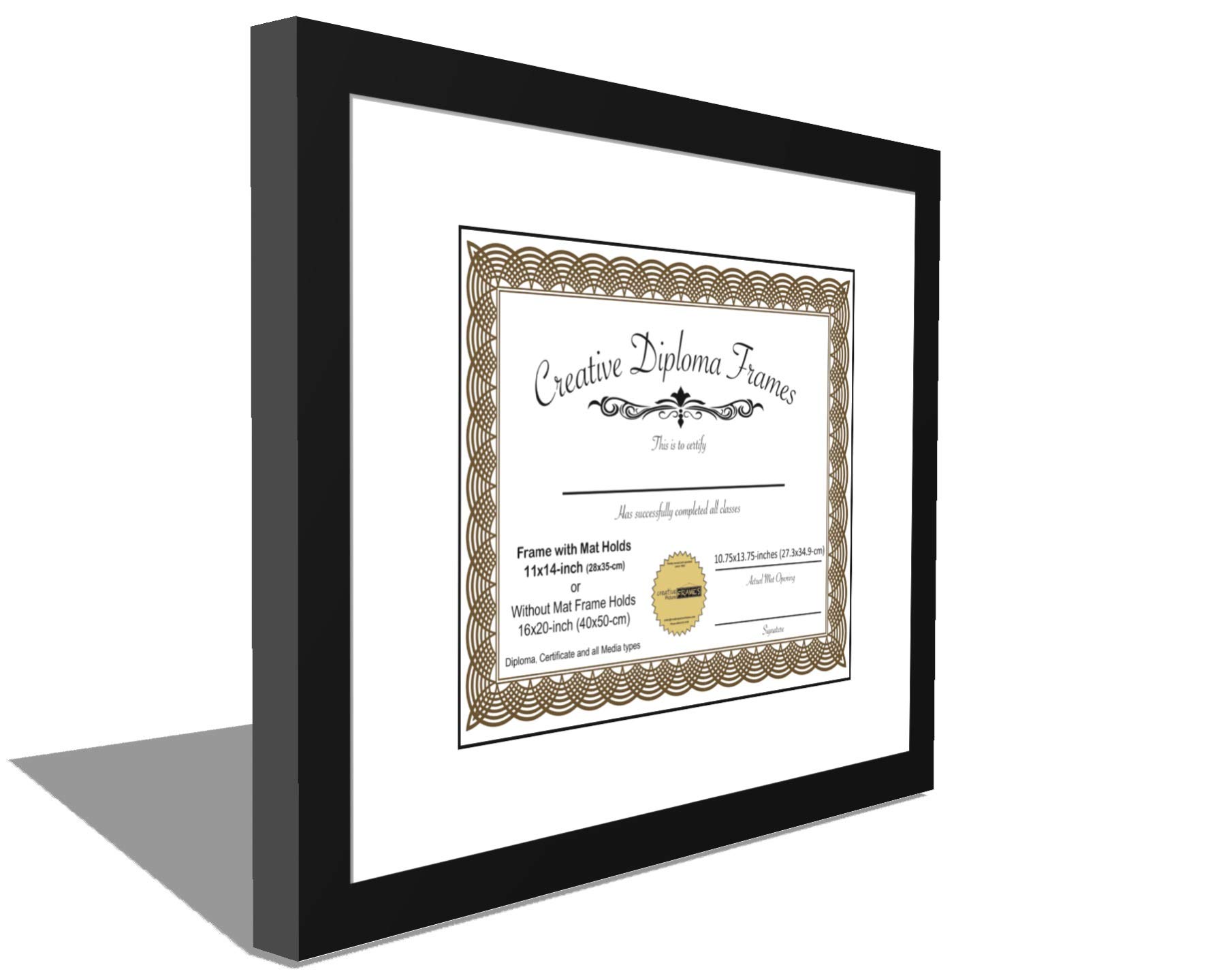 11x14 Classic Black Diploma Picture Frame with White Mat, Glass, Easel & Wall Hangers - Holds 16x20 Photos Without Mat - Perfect for Graduation, Office Decor & Home Display