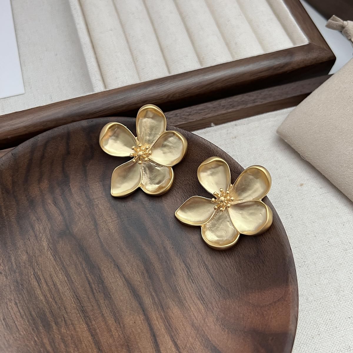 Gold Flower Earrings for Women - Large Floral Stud Earrings, Chunky Statement Jewelry Gift for Her | Perfect for Weddings, Parties & Special Occasions