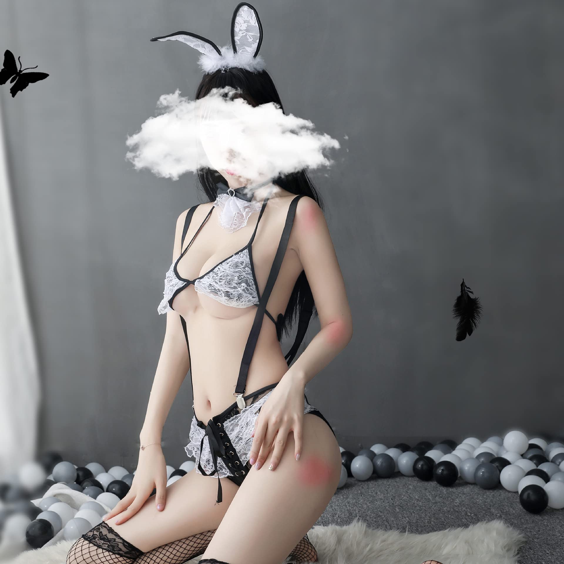 Sexy Bunny Costume for Women - Cute Cosplay Outfit with Erotic Lingerie Set, JK Party Dress for Halloween, Valentine's Day & Bachelorette Parties