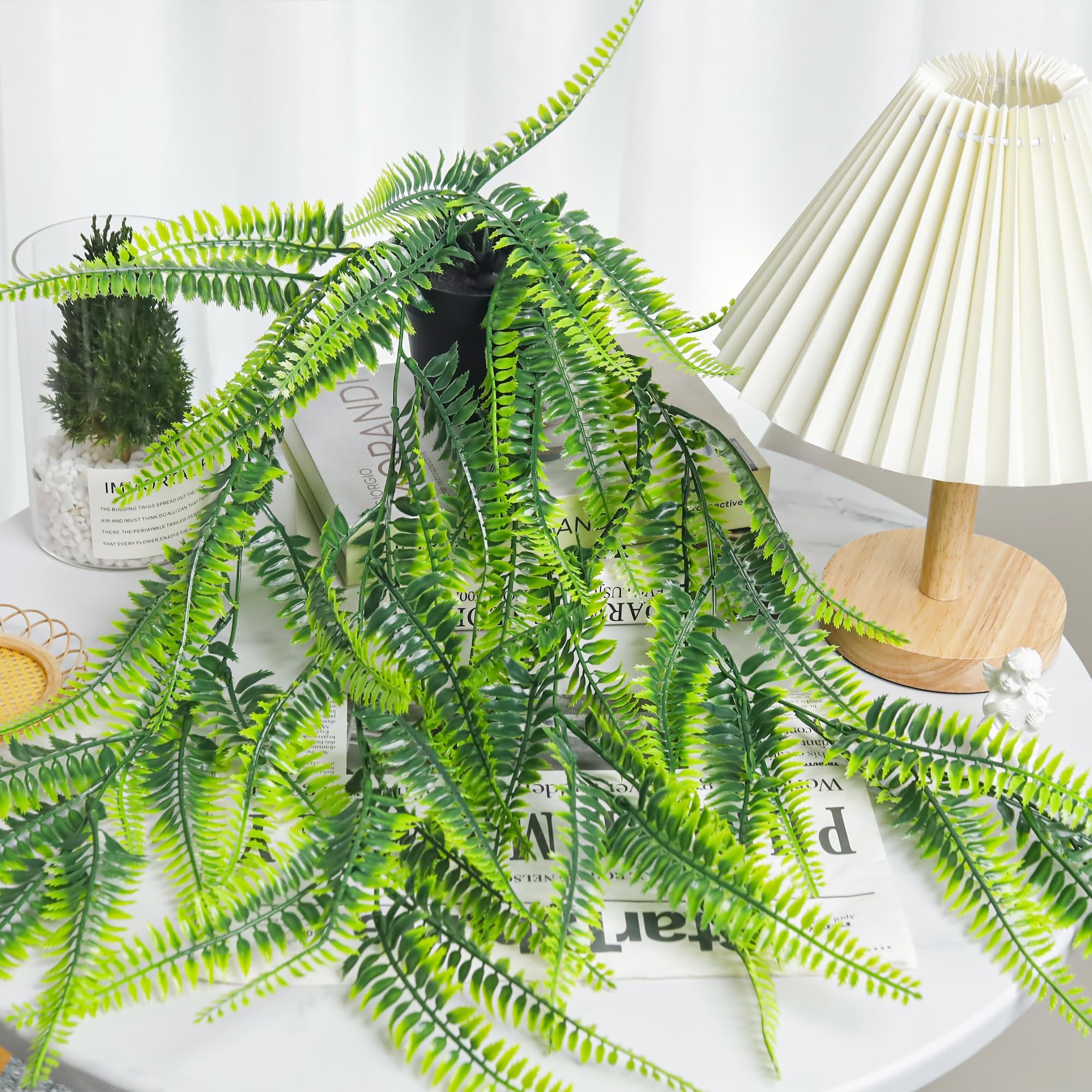 2 Pack Artificial Hanging Plants in Black Pots - Fake Faux Greenery Decor for Home, Bedroom, Living Room - Perfect for Wall Decor, Shelf Styling & Indoor Plant Lovers
