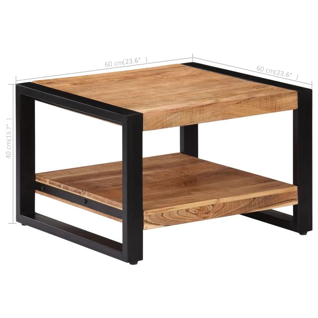 Handmade Industrial Square Acacia Wood Coffee Table with Iron Frame & Storage Compartment - Rustic Modern Living Room Furniture for Small Spaces, Apartments & Farmhouse Decor