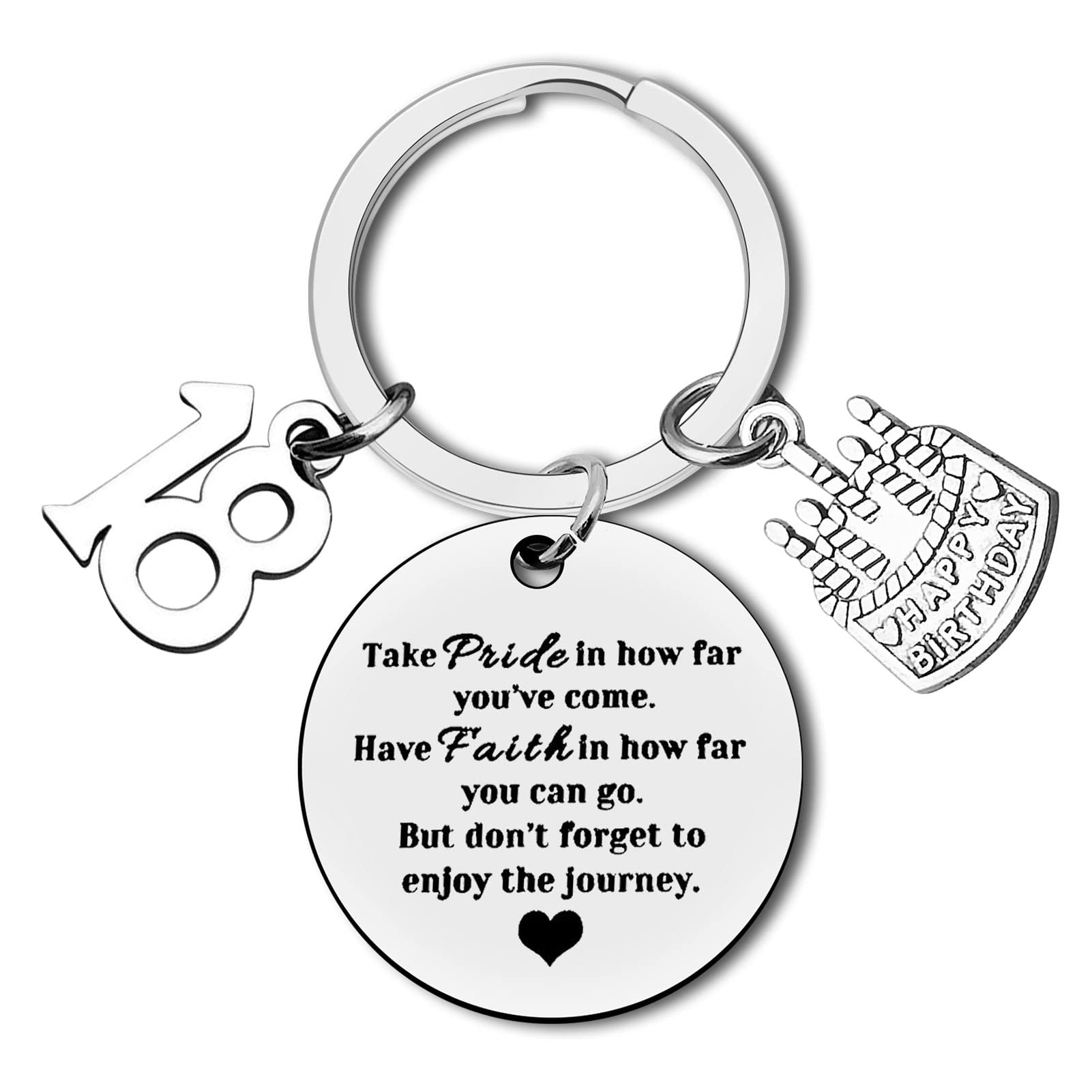 18th Birthday Keychain Gift - Inspirational Turning 18 Jewelry for Women, Men, Friends, Son & Daughter - Perfect Graduation, Milestone Celebration & Encouragement Present - Engraved Happy Birthday Keepsake for Special Occasions