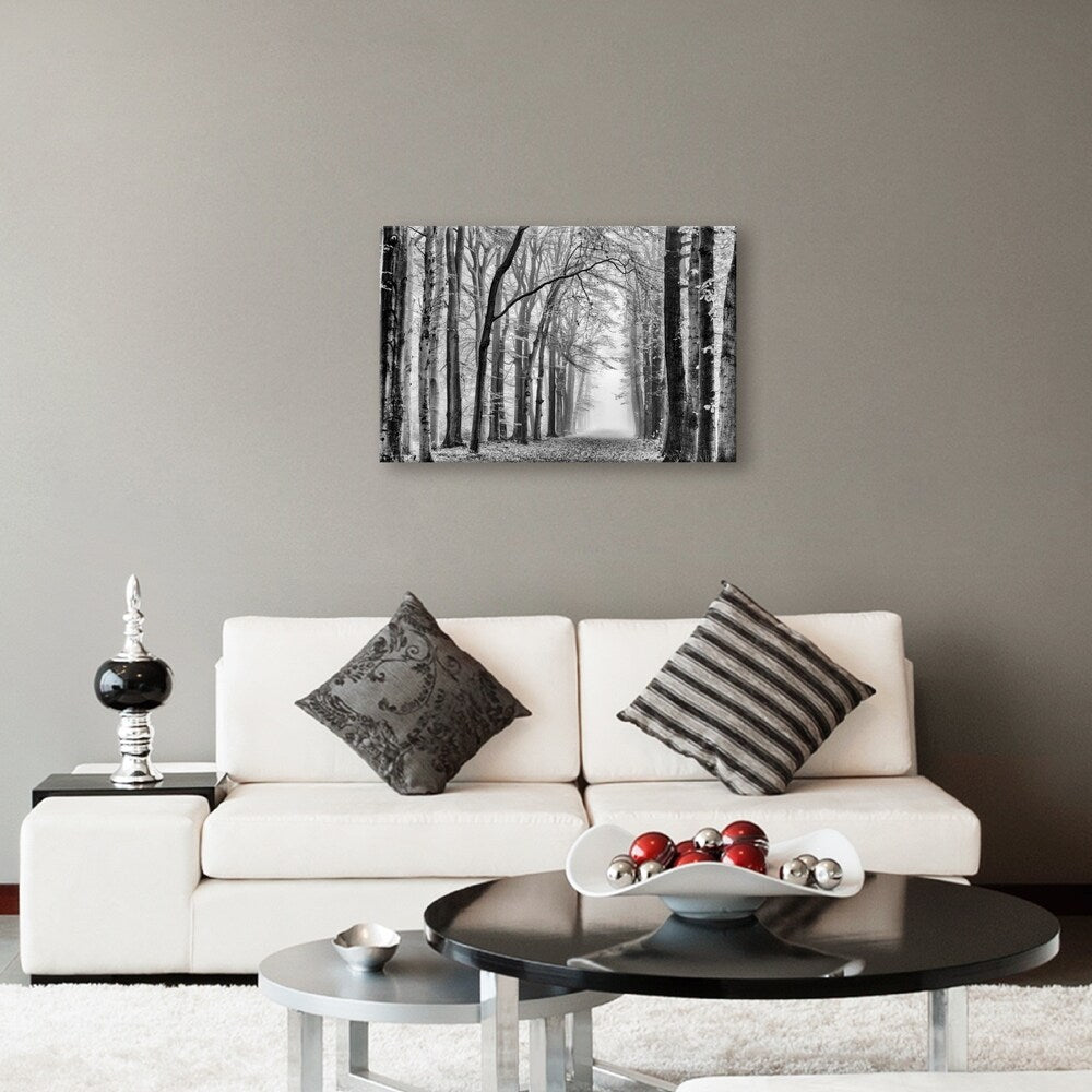 Black and White Forest Silver Metallic Canvas Wall Art - 36x24 Inches Modern Abstract Painting for Living Room, Bedroom & Office Decor