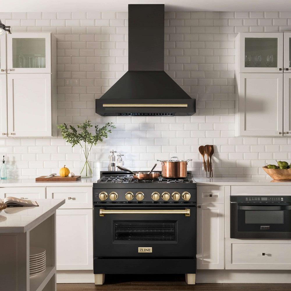 ZLINE Autograph Edition 36 Inch Black Stainless Steel Range Hood with Handle (BS655Z 36) - Professional Kitchen Ventilation for Modern Homes & Restaurants