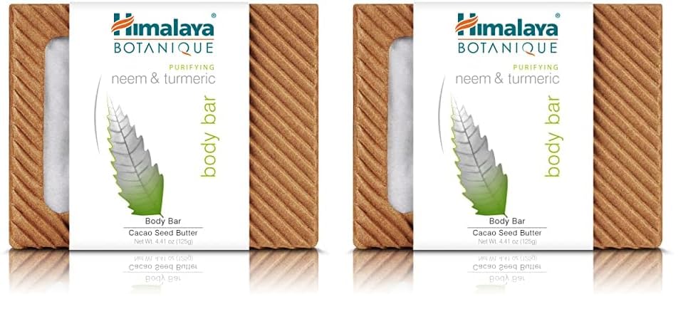 Himalaya Botanique Purifying Neem & Turmeric Body Bar - Deep Cleansing Soap for Oily & Acne-Prone Skin, 4.41oz (2-Pack) | Gentle Exfoliation & Natural Skincare for Daily Shower & Bath Routine