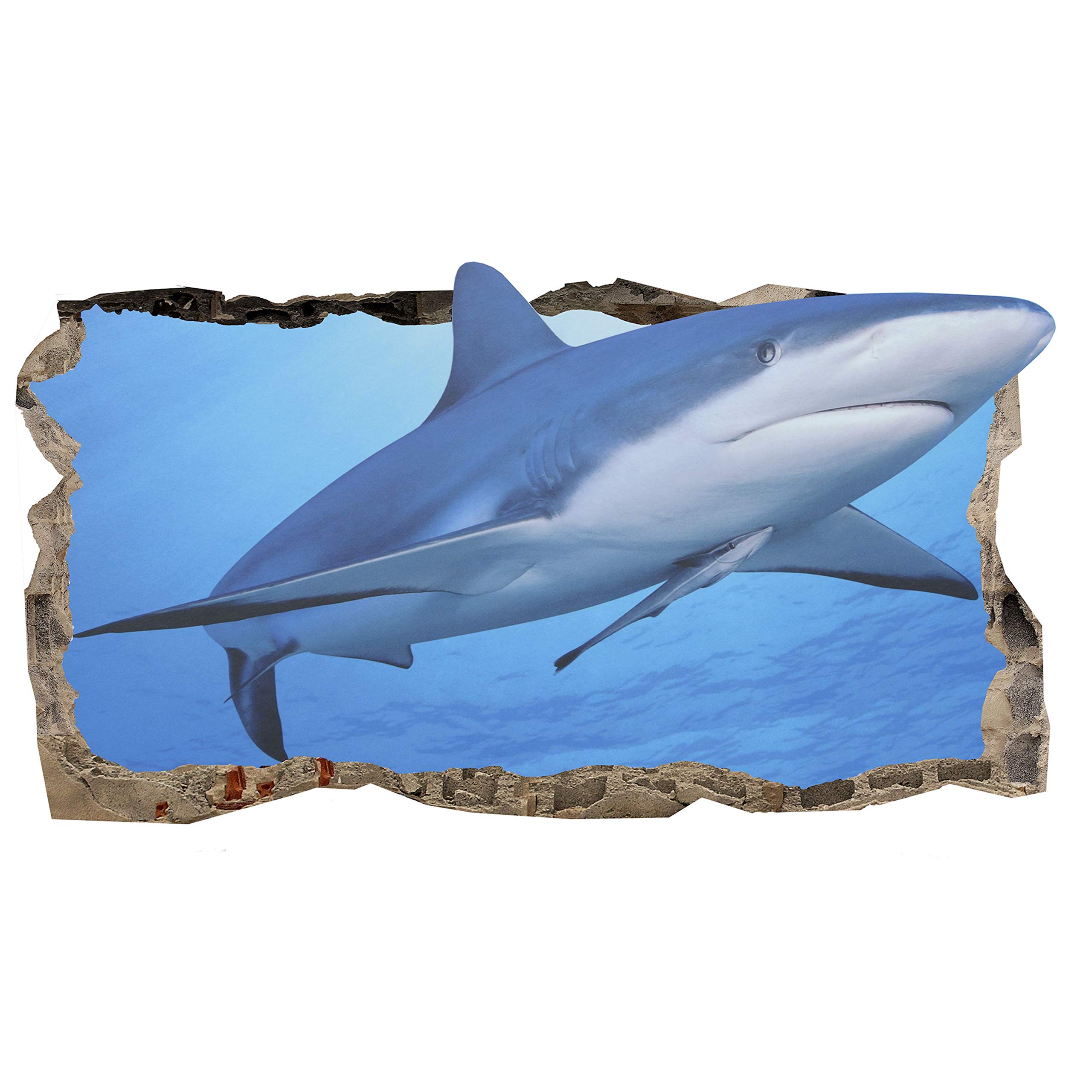 3D Friendly Shark Wall Mural Poster - Large 32x59 Inch Ocean Themed Bedroom Decor for Teens & Kids Rooms | Perfect for Boys Bedroom, Playroom & Dormitory