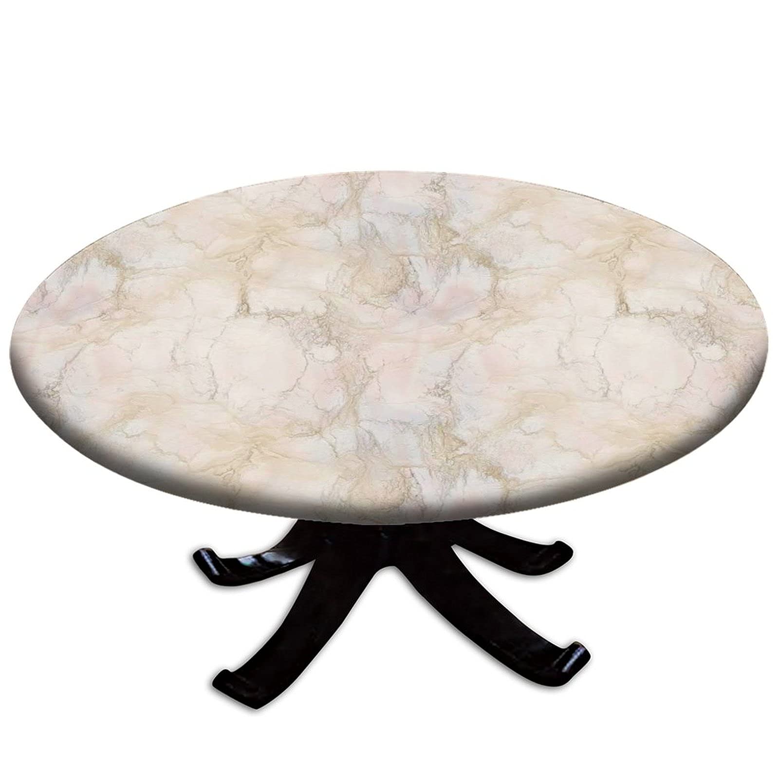 Pink and Peach Marble Round Fitted Tablecloth - 44 Inch Waterproof Oil Resistant Table Cover with Cracked Pattern Design for Dining Room, Kitchen, Patio, and Outdoor Parties - Beige Peach Home Decor