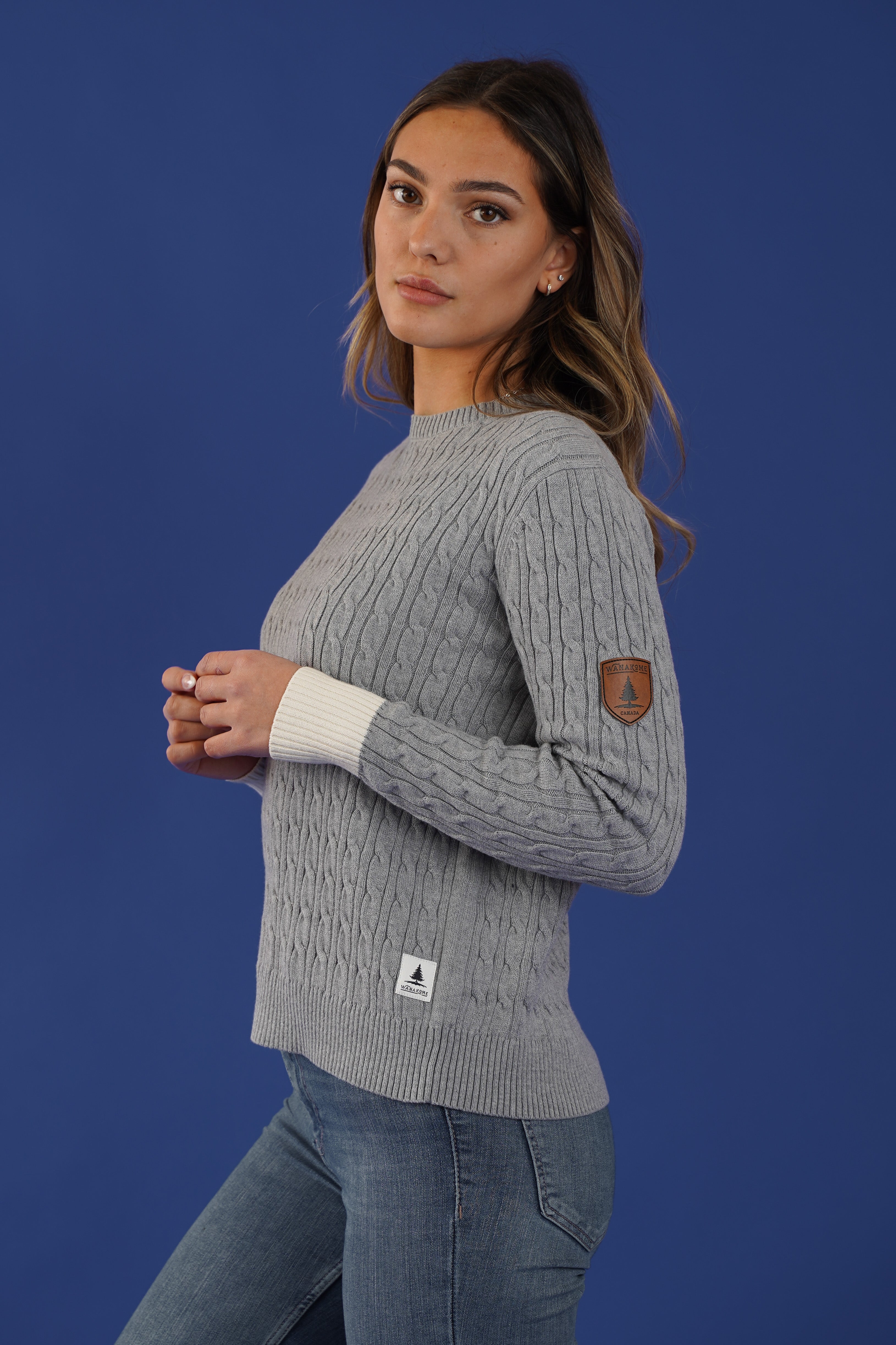 Raven Light Heather Grey Cable Knit Sweater Women's Casual Winter Pullover for Cozy Outfits & Holiday Gatherings