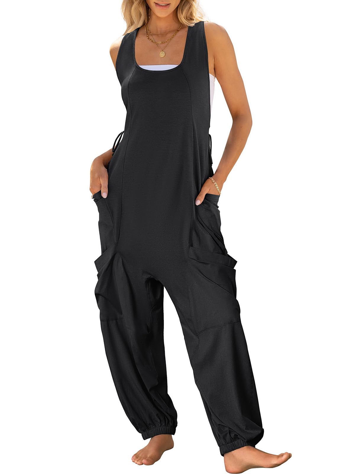ANRABESS Women's Overalls Jumpsuits - Loose Casual Sleeveless Romper with Baggy Harem Pants | Trendy Summer Outfit 2025 | Perfect for Beach, Vacation & Streetwear Fashion