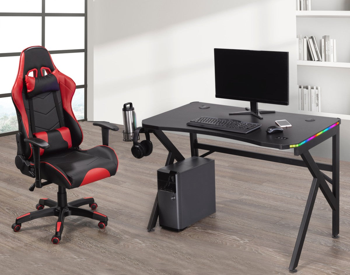 Premium Gaming Desk and Chair Set - Ergonomic Red & Black Computer Desk with Comfortable Gaming Chair for PC Gamers - Perfect for Home Office, Streaming, and Esports Setup