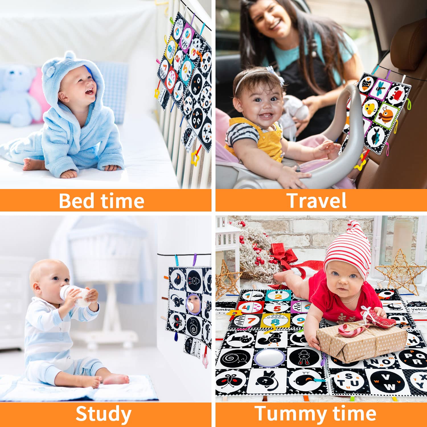 Black and White High Contrast Baby Toys - Sensory Toys for Infants 0-18 Months | Montessori Learning Activities with Mirror & Teether | 4-Pack Newborn Tummy Time Toys - Perfect Gift for Baby Boys & Girls | Stimulates Visual Development & Sensory Play