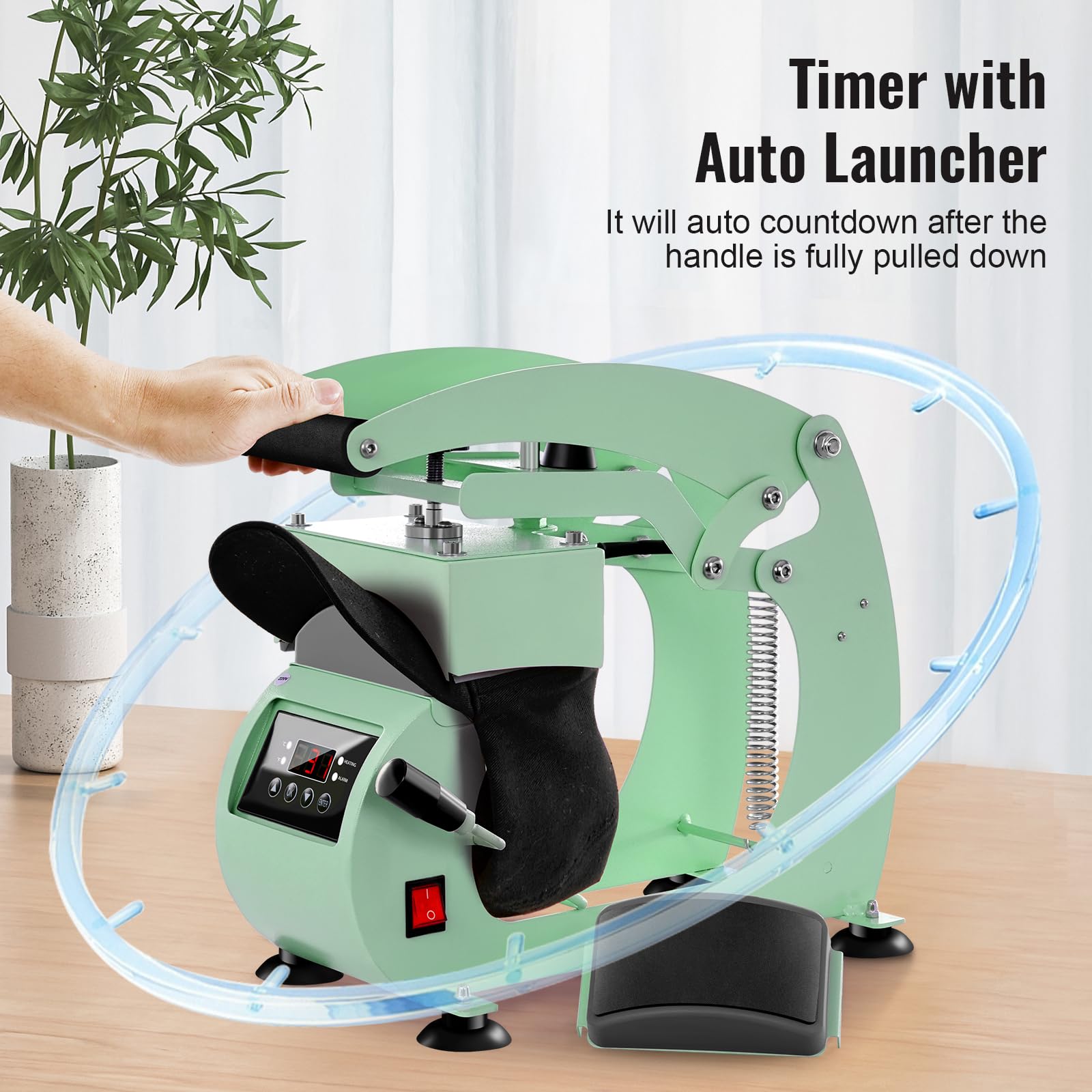 Professional Hat Press Machine with LCD Control - 2 Interchangeable Platens & Caps Stretcher for Vinyl, Sublimation & Heat Transfer (Green) - Perfect for Custom Hat Printing, DIY Crafts & Small Business Apparel Decoration