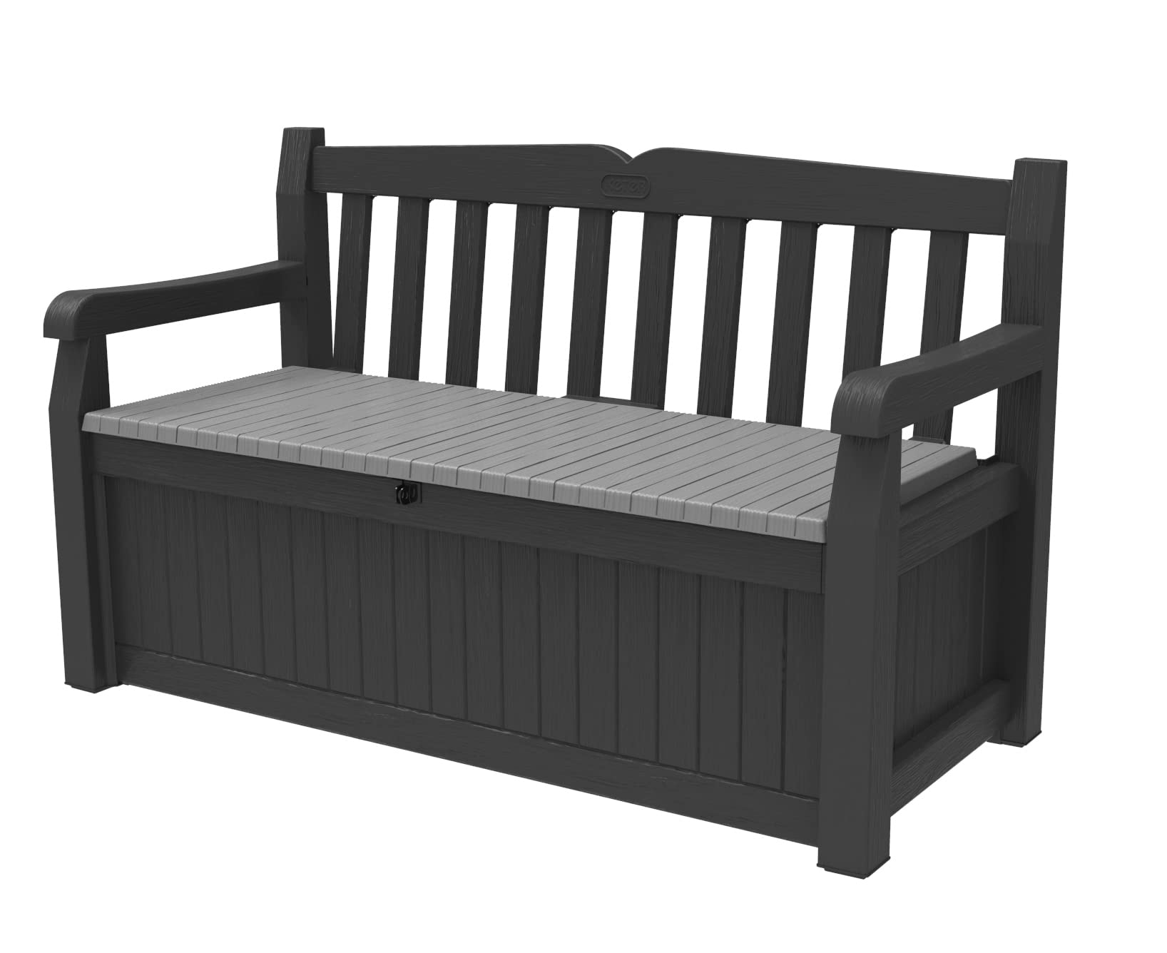 Keter Solana 70 Gallon Deck Box - Outdoor Storage Bench for Patio, Garden & Pool Accessories | Weather-Resistant Graphite Storage Seat with Lid | Perfect for Storing Cushions, Tools & Toys in Backyard, Porch or Deck