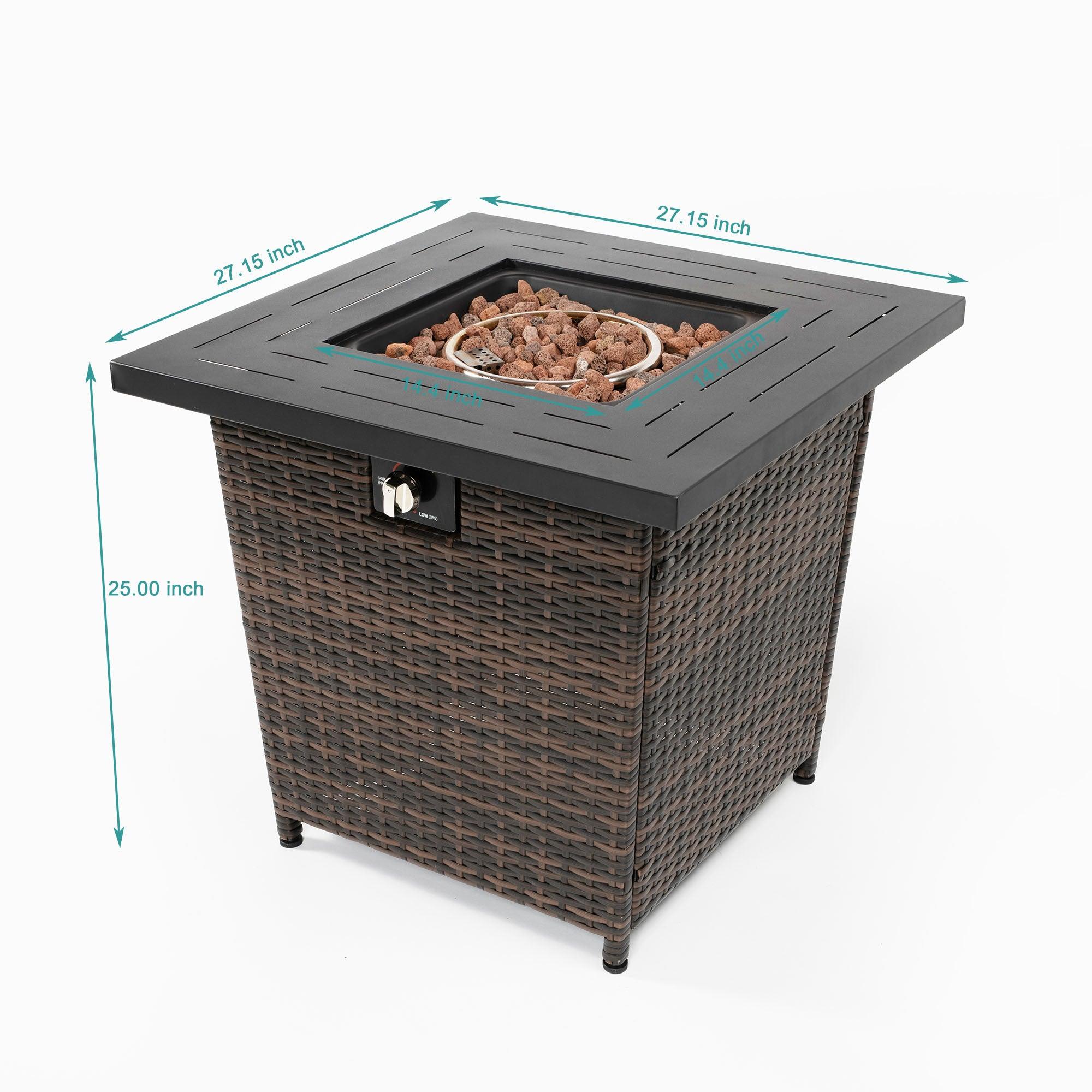 28 Inch Square Wicker Fire Pit Table - Outdoor Patio Heater for Backyard, Garden, and Deck - Perfect for Camping, BBQ, and Relaxing Evenions