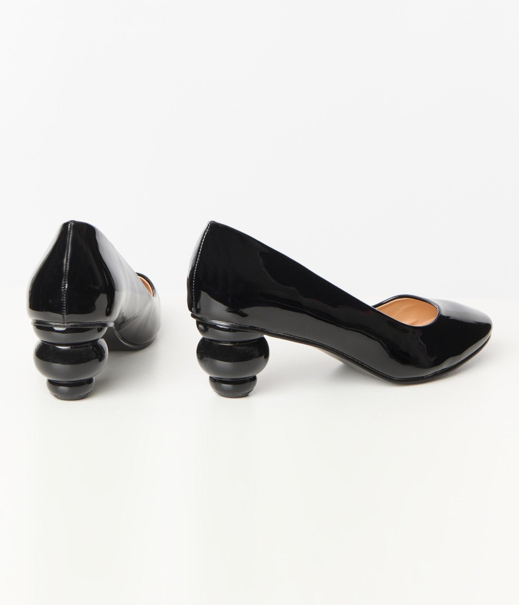 Vintage Black Patent Leatherette Ball Heel Pumps - Women's Classic Pointed Toe Dress Shoes for Party, Wedding & Evening Occasions