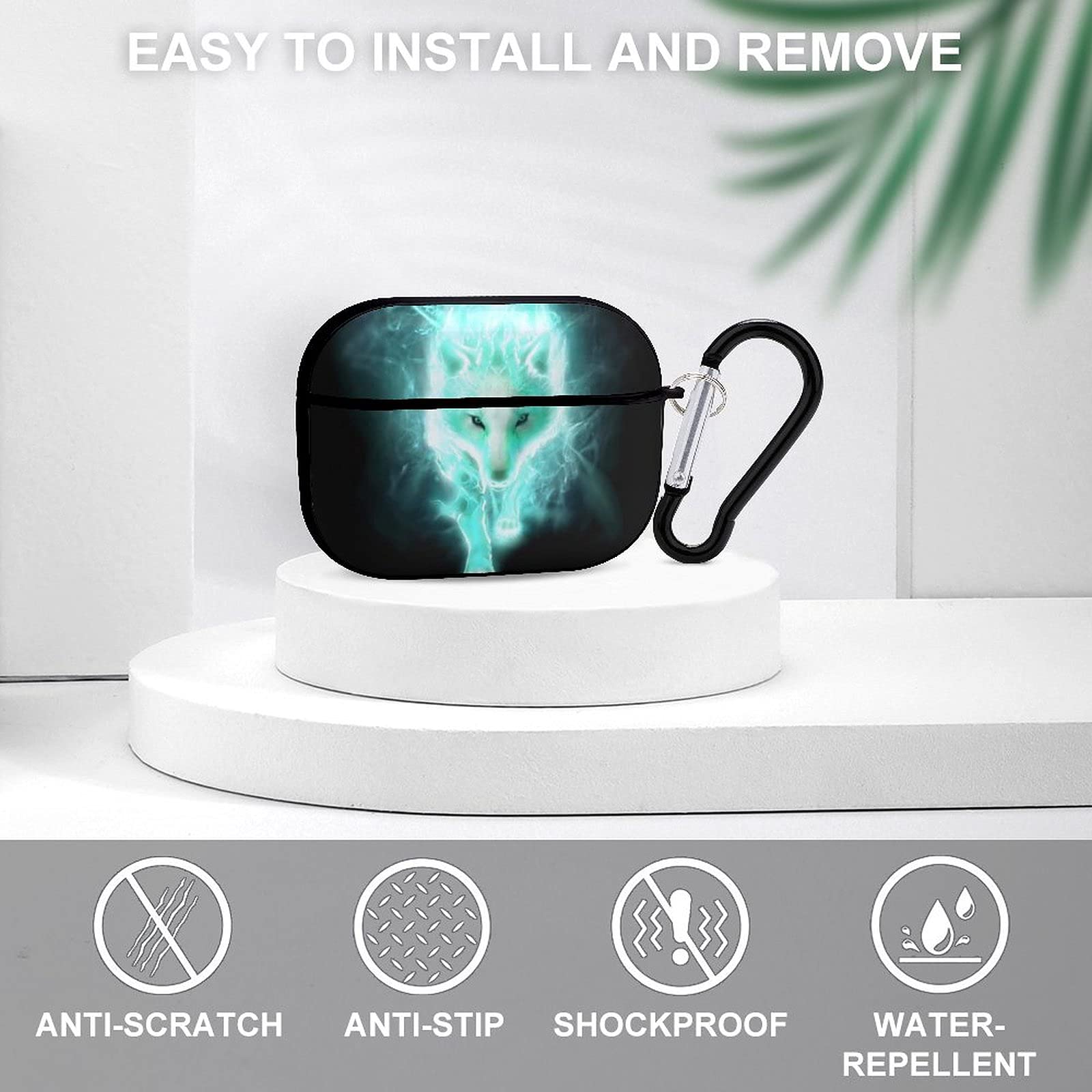 Shockproof AirPods Pro Case Cover with Keychain - Cool Cyan Walking Wolf Pattern, Wireless Charging Compatible, Unisex Protective Headphone Accessories for Gym, Travel & Daily Use