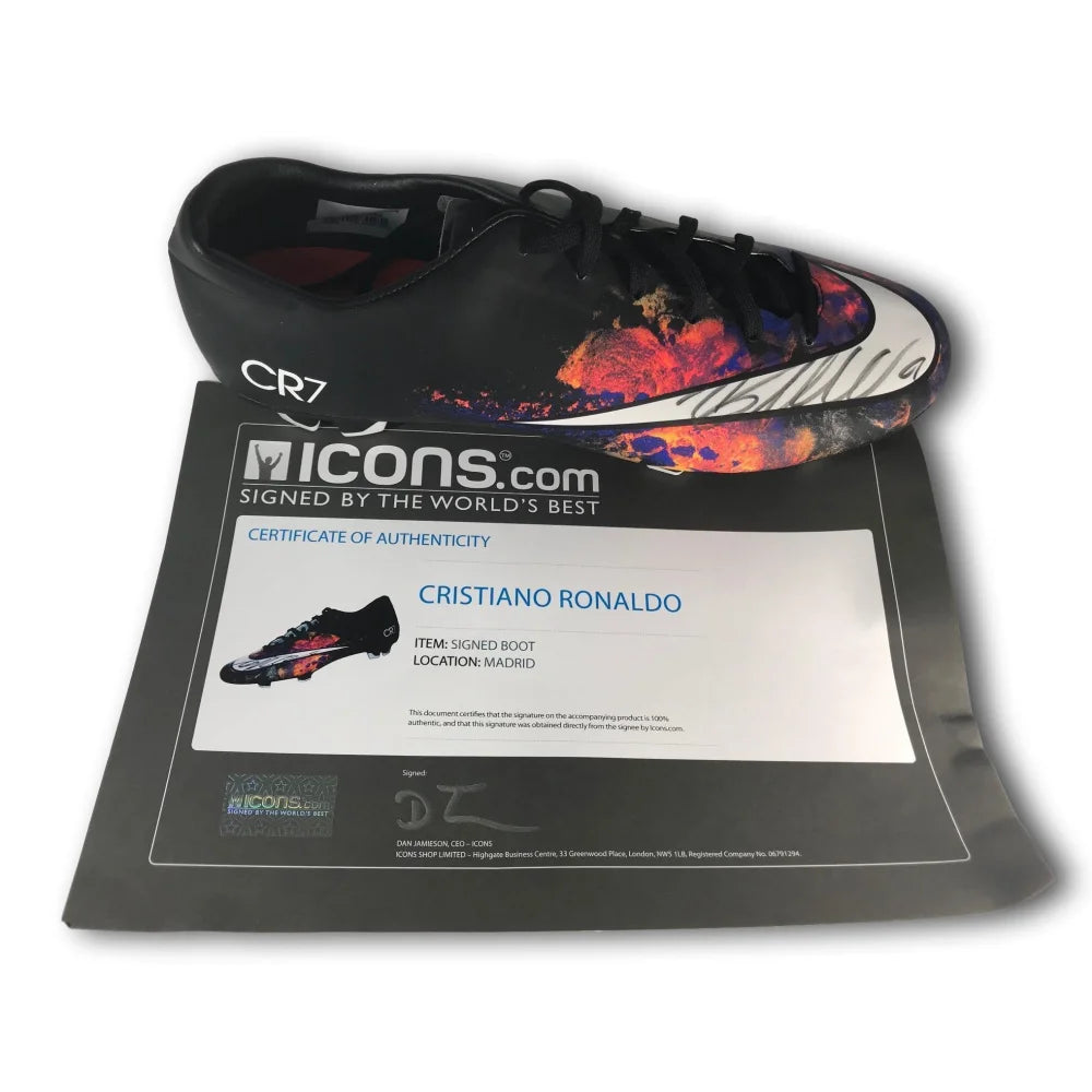 Authentic Cristiano Ronaldo Signed Nike Mercurial Victory CR7 Soccer Cleats - Black with COA - Limited Edition Football Boots for Collectors & Fans - Perfect for Display, Gifts, and Memorabilia Collections