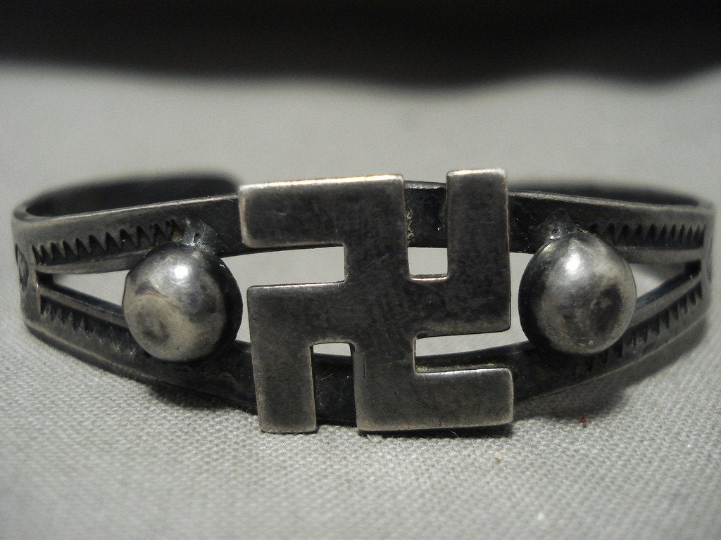 Vintage Navajo Whirling Logs Silver Bracelet - Authentic Native American Jewelry from 1920s-1930s - Perfect for Boho Fashion, Western Style & Cultural Collectors